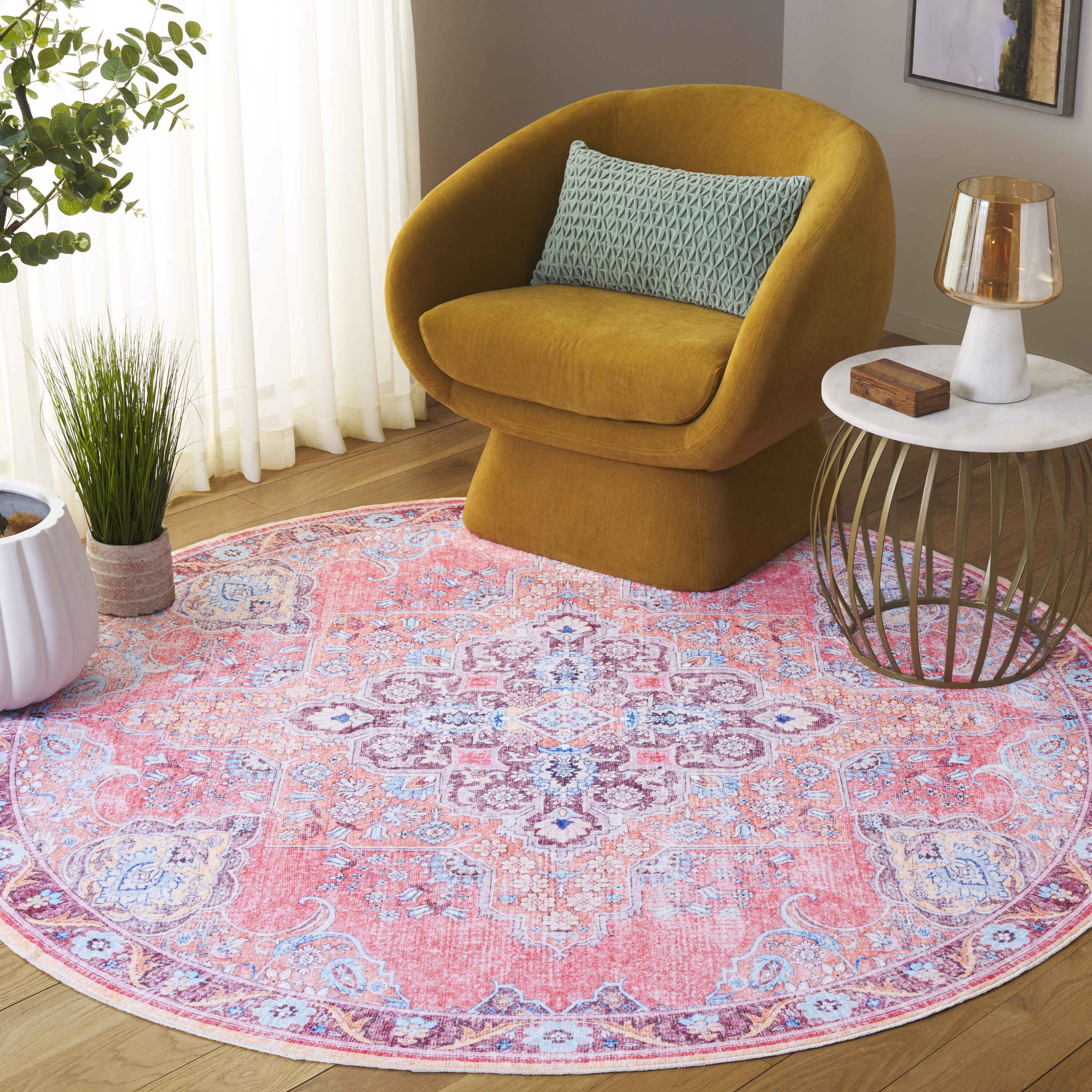 Arizona 318U Pink/Beige 6ft x 6ft Traditional Rug