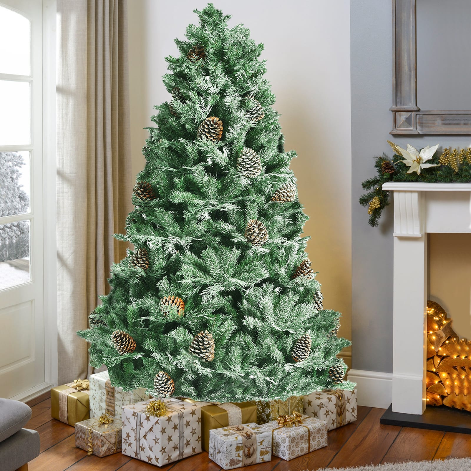 WELLFOR 8-ft Full Artificial Christmas Tree with Natural Pine Cones and  Frosty Glitter Branches in the Artificial Christmas Trees department at