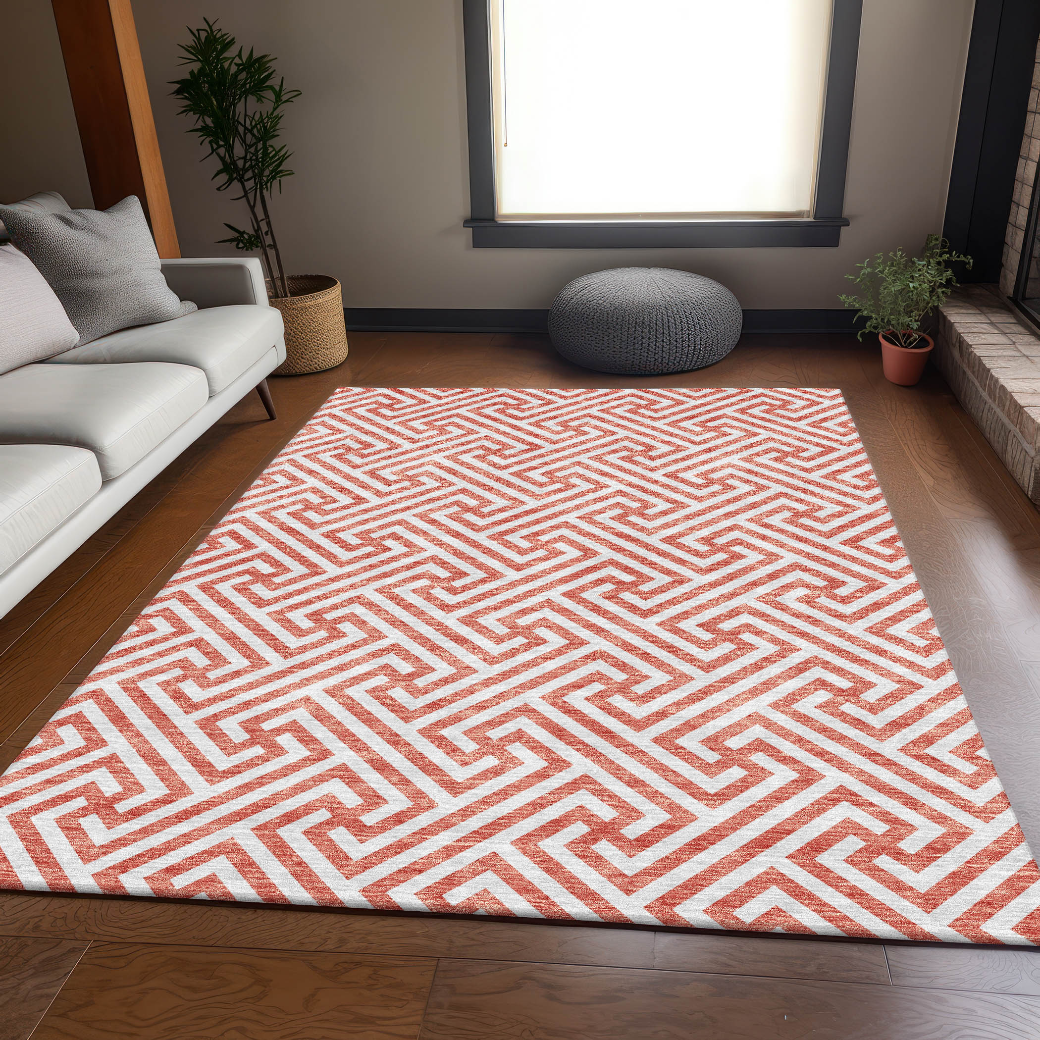 Addison Rugs ACN731SM3X5 Chantille ACN731SM 3 x 5 (ft) Polyester Salmon Rectangular Indoor/Outdoor Geometric Machine washable Area rug
