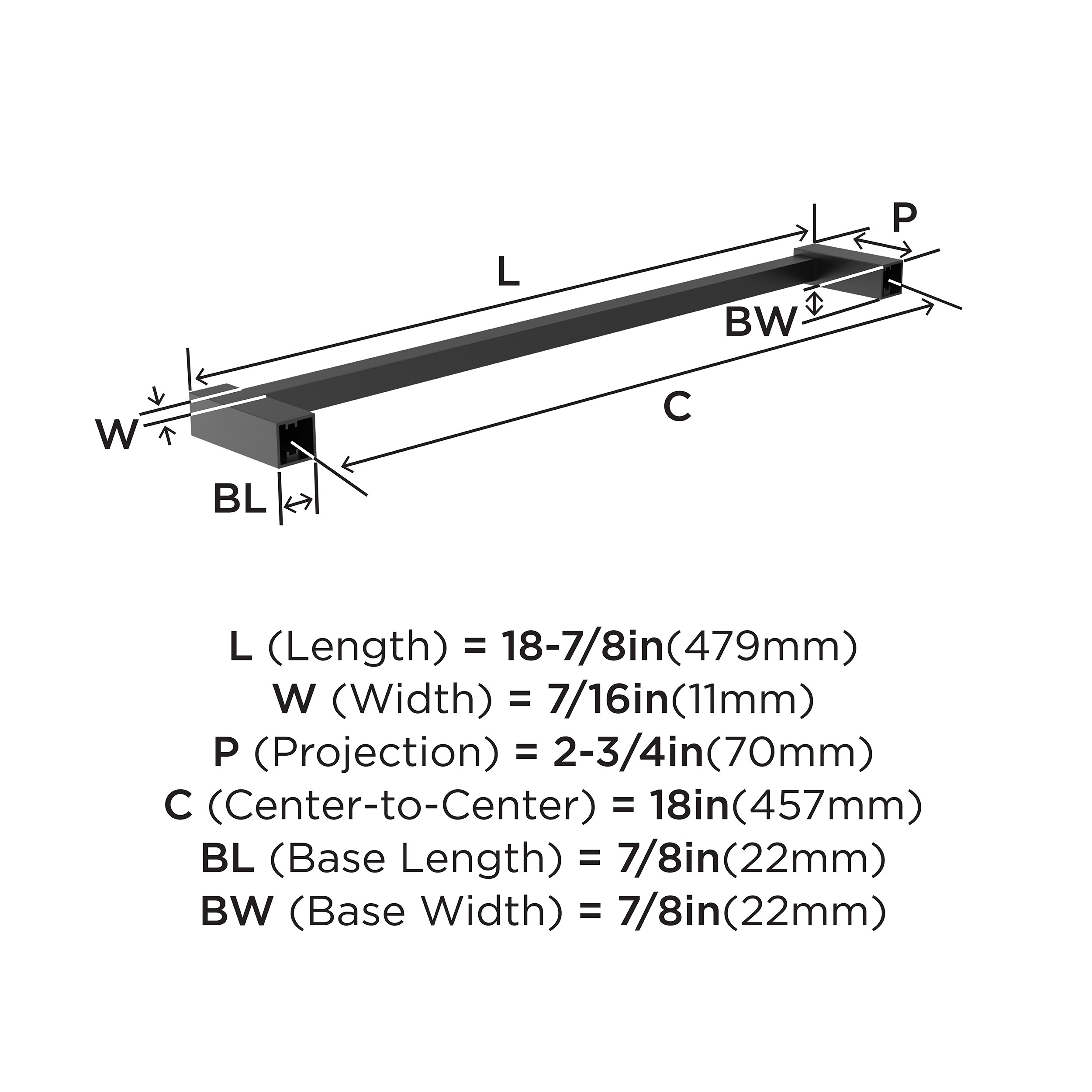 Monument 18 Inch Matte Black Wall Mounted Towel Bar