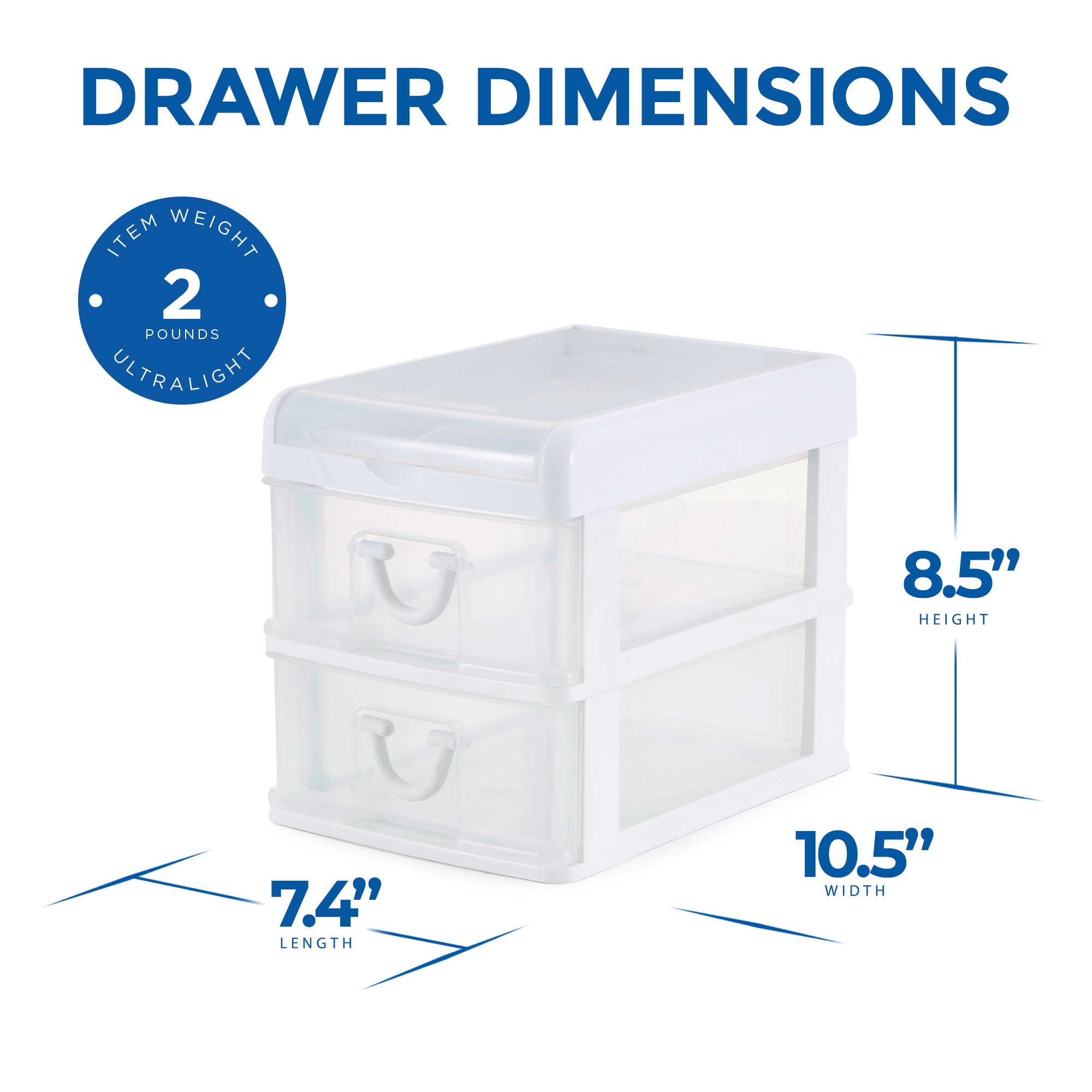 White Clear Plastic 2-Drawer Desk Organizer with Flip Top
