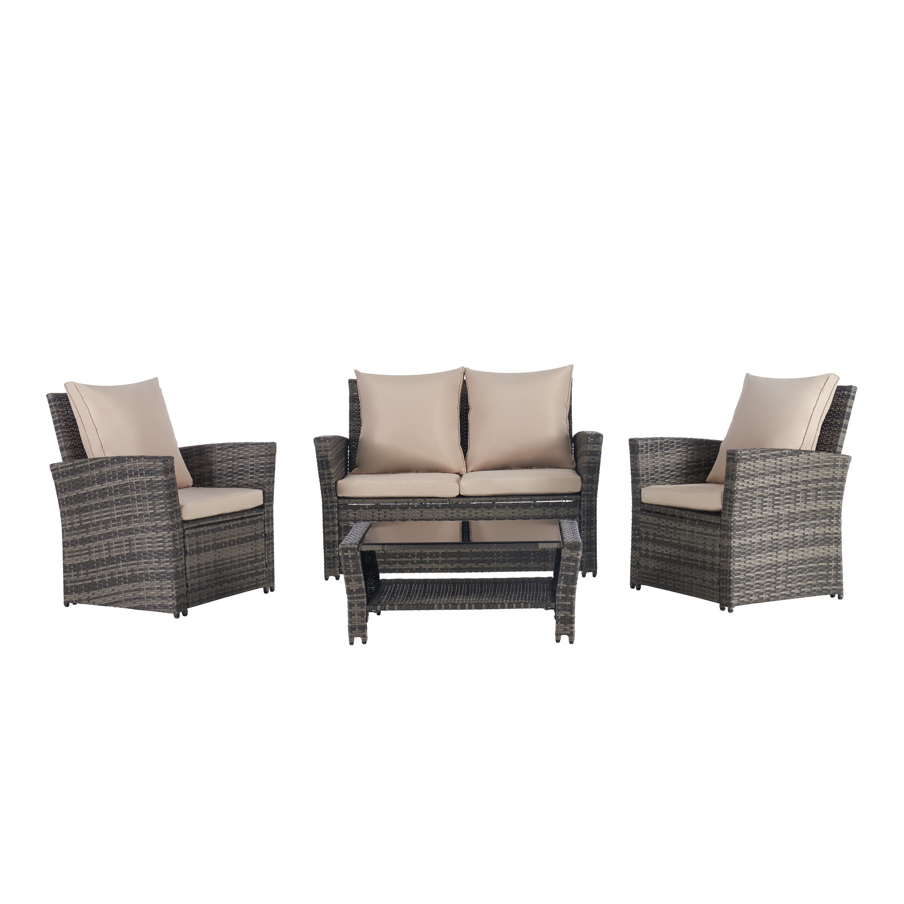 SANSTAR Patio Conversation-Set 4-Piece Wicker Patio Conversation Set ...