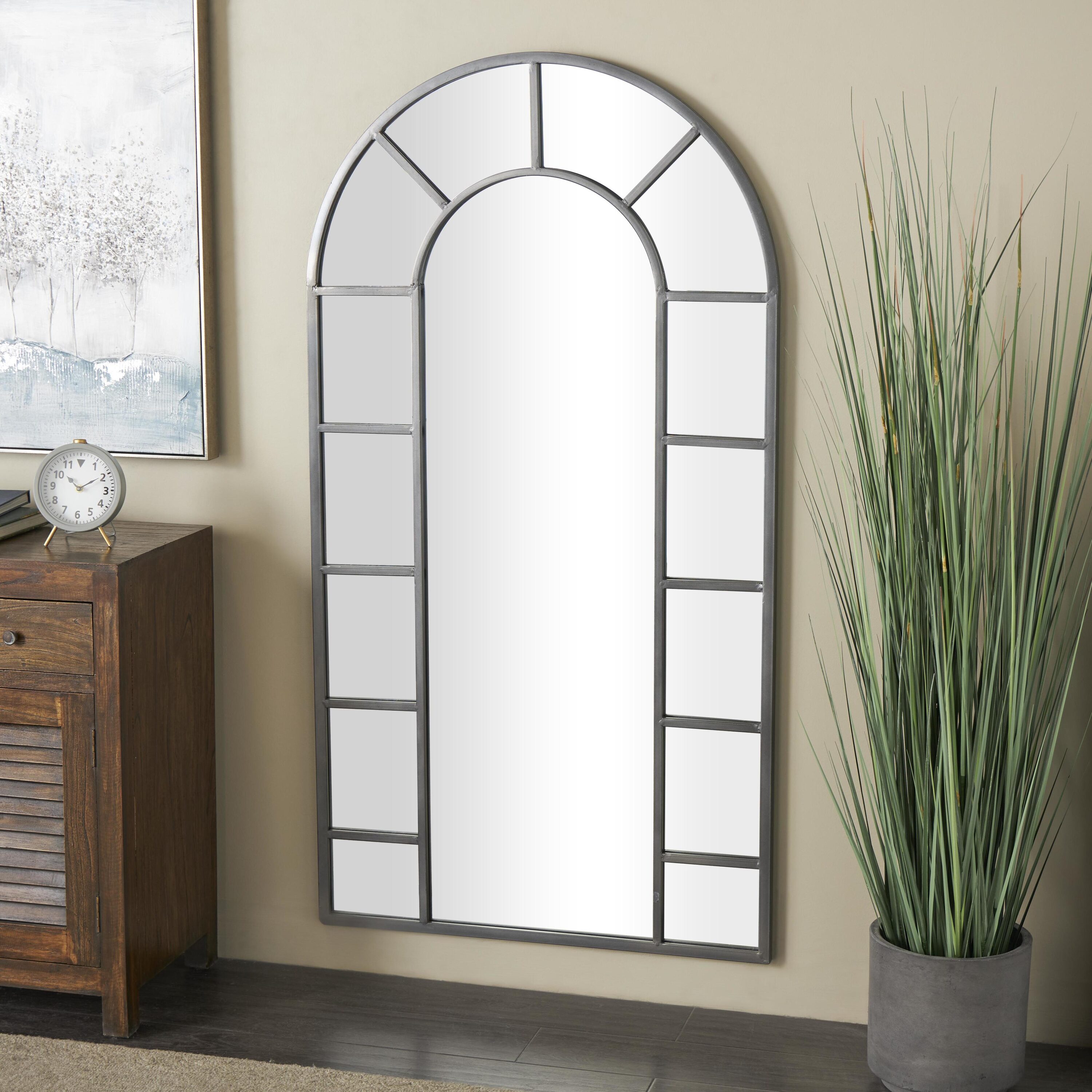 Grayson Lane 76967 32-Inches W x 60.0-Inches H Arch Black Window Pane Inspired with Arched Top Framed Wall Mirror