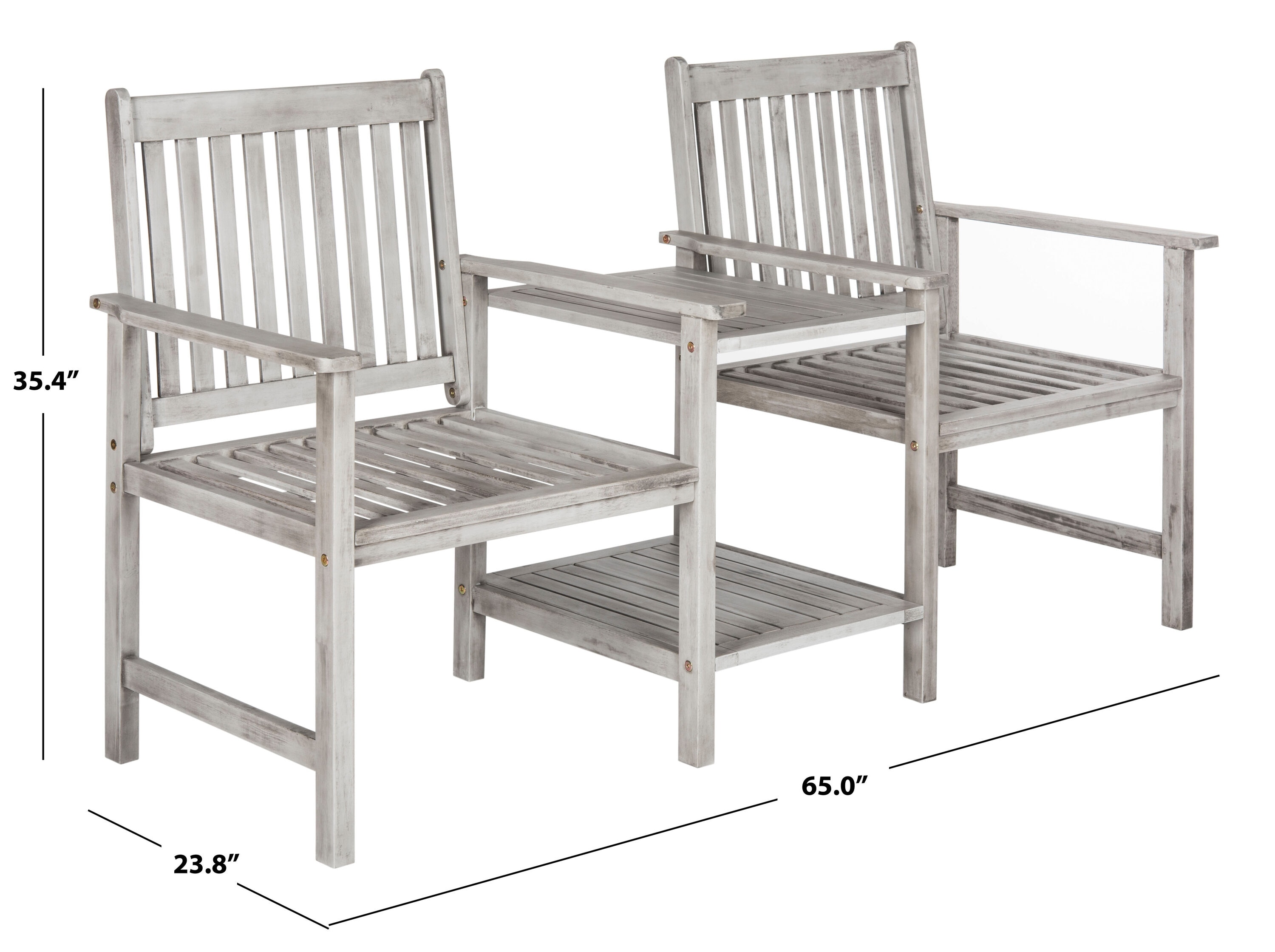 Gray Acacia Twin Seat Bench with Umbrella Table
