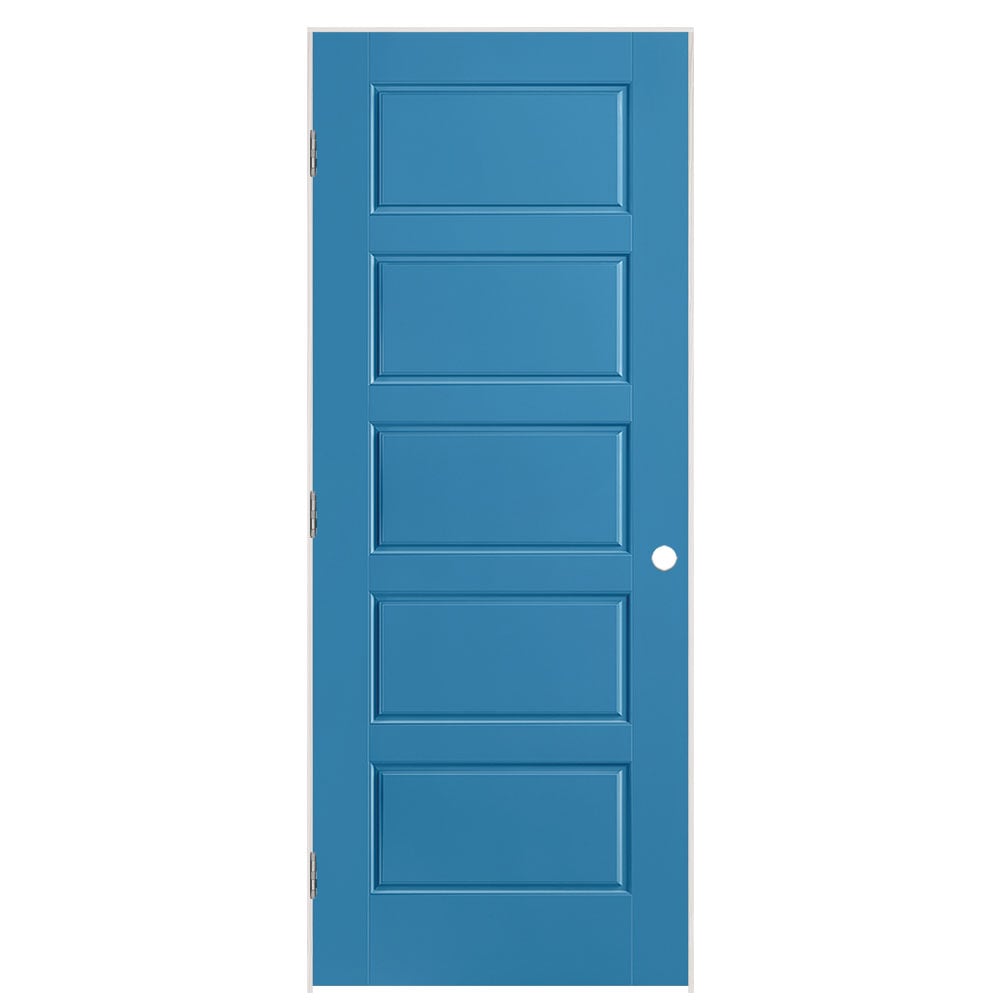 Masonite 1444479 32-in x 80-in Blue Heron Hollow core 5-panel equal Right hand Smooth Prefinished Molded composite Flat Jamb Single Prehung Interior Door