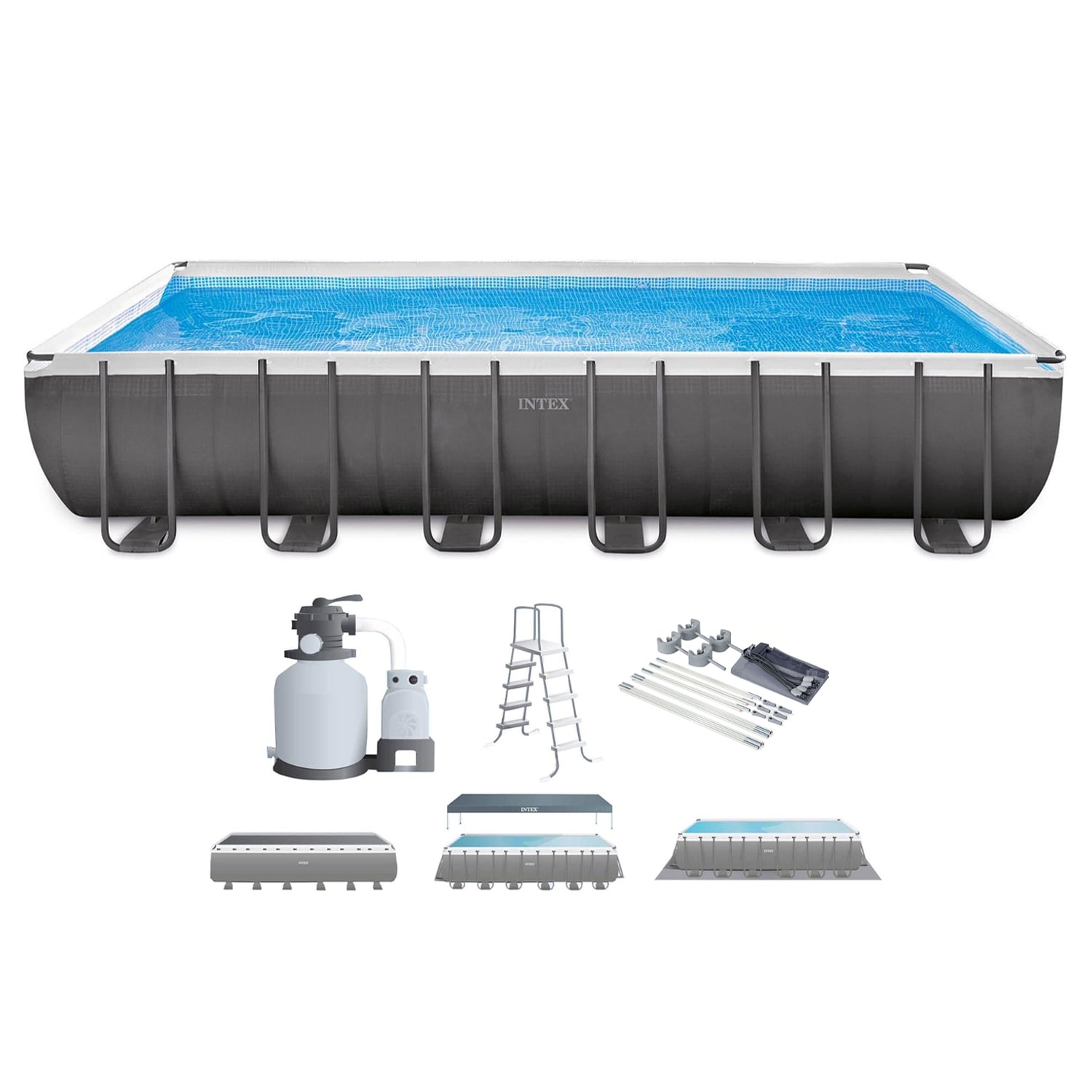 24-ft x 12-ft x 52-in Metal Frame Rectangle Above-Ground Pool with Filter Pump,Ground Cloth,Pool Cover and Ladder | - Intex 236146