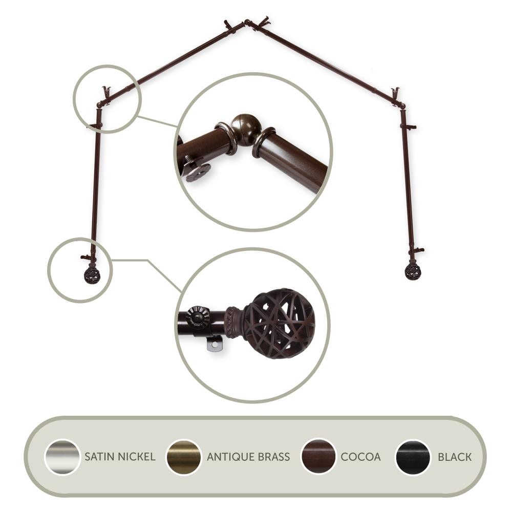 Hart & Harlow L4BAY-88-7 13/16-in Teagan 4-Sided 28-in to 48-in Cocoa Steel Bay window curtain rod with Finials