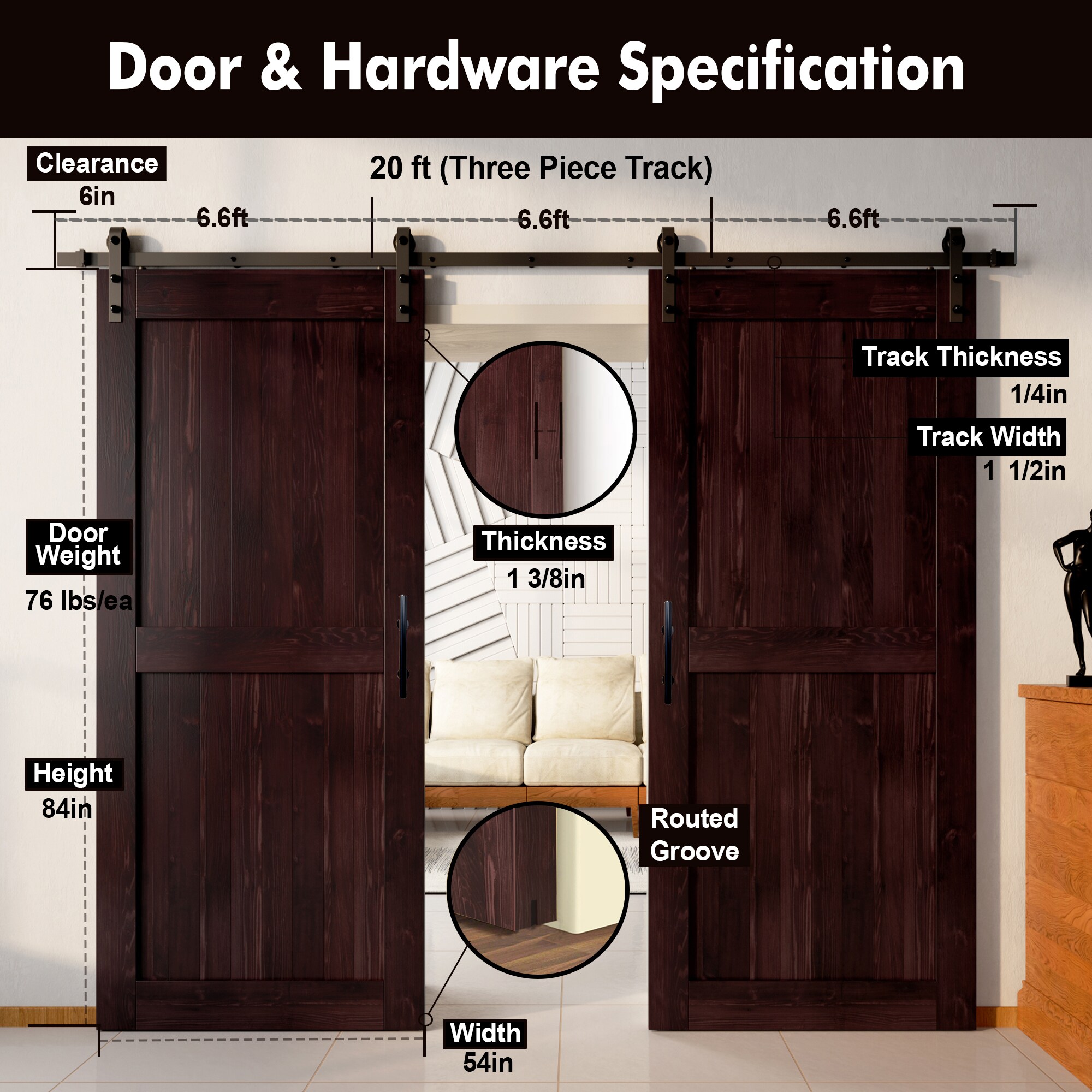 HOMACER YT2TGH240C-5484-H-RD Barn-Doors - View #7