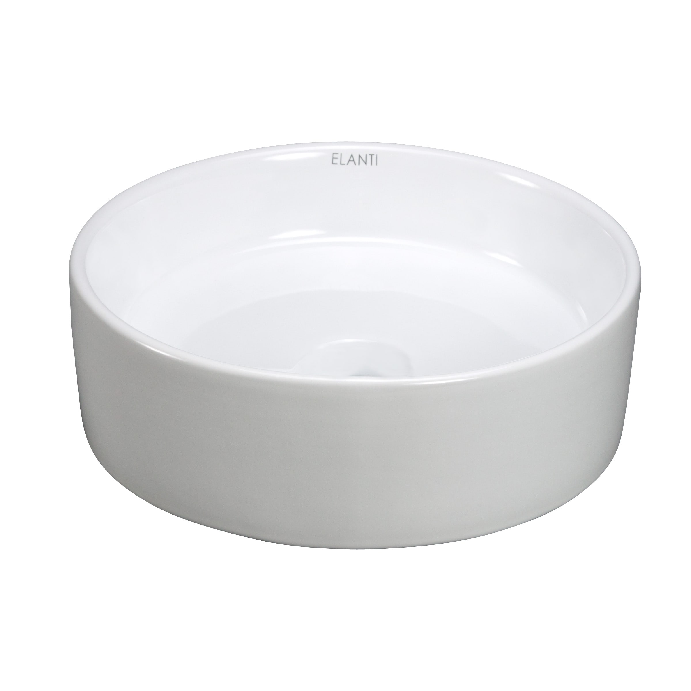 Elanti 1102 Vitreous china Vessel Round Modern White Bathroom Sink ( 13.625-Inches x 13.625-Inches )