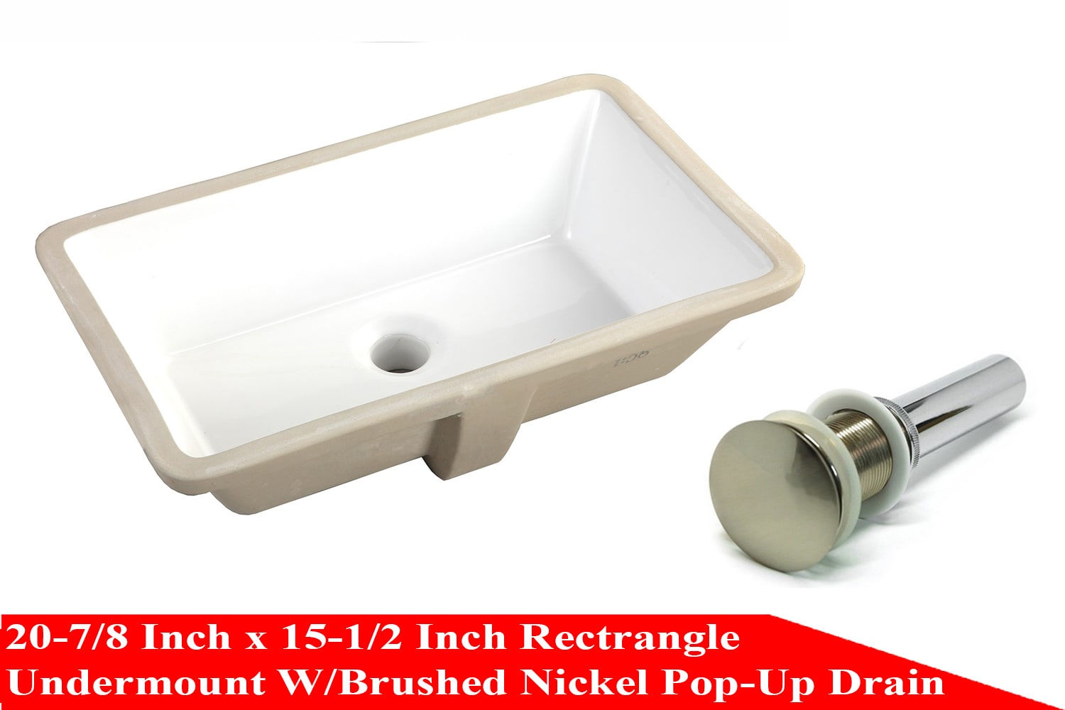 Kingsman Hardware RP525P-OFBN Ceramic 13.5-in Undermount Rectangular Modern White Bathroom Sink with Drain Included