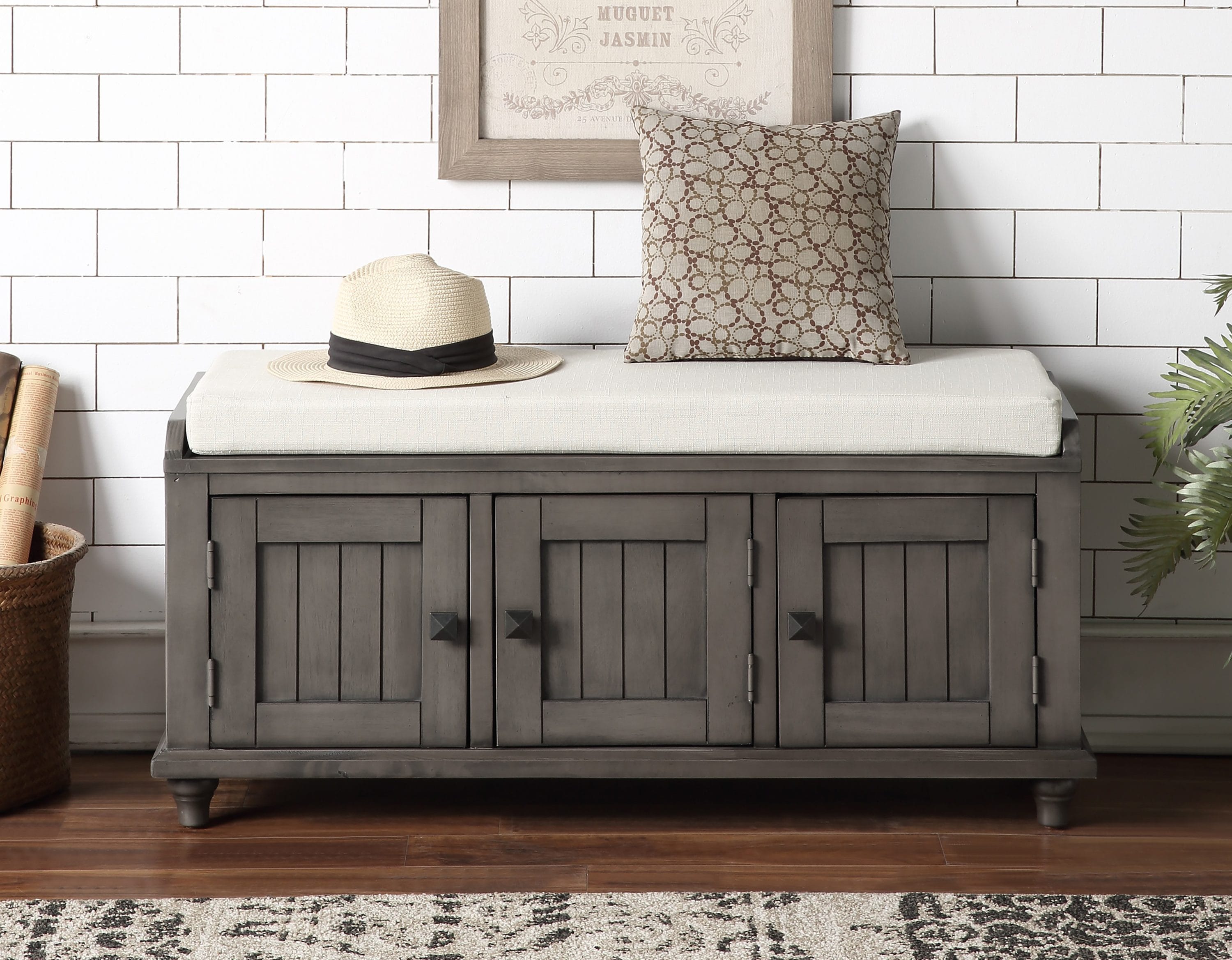 CASAINC BH-952AAE Modern Gray Storage Bench with Storage 15.4-in x 42.1-in x 18.3-in