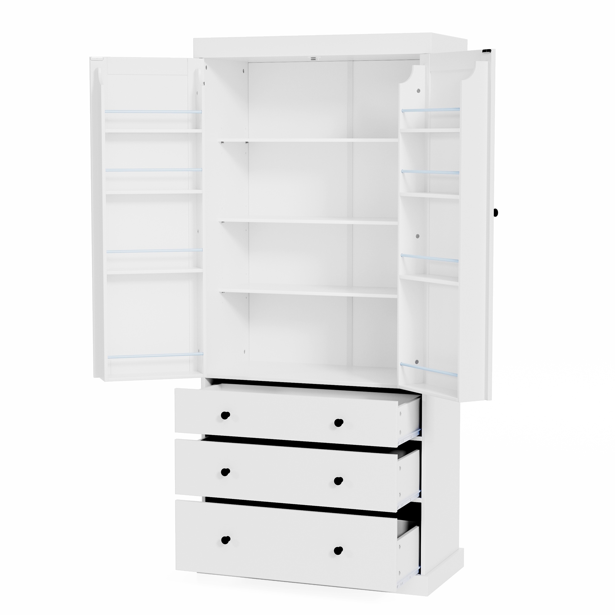 Bybafun YA0100215 Rustic White Pantry with Wine Storage
