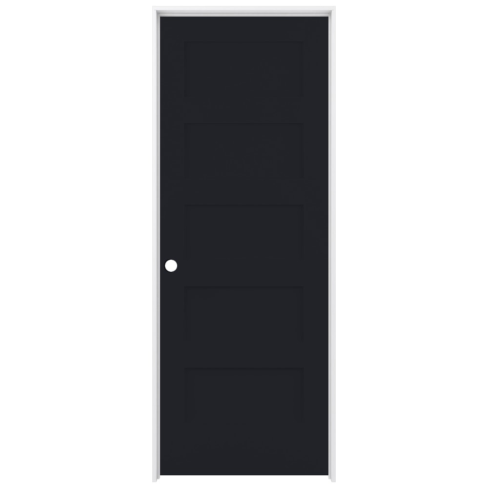 RELIABILT LO1369945 36-in x 80-in Midnight Solid core 5-panel equal Right hand Smooth Prefinished Pine Wood Flat Jamb Single Prehung Interior Door