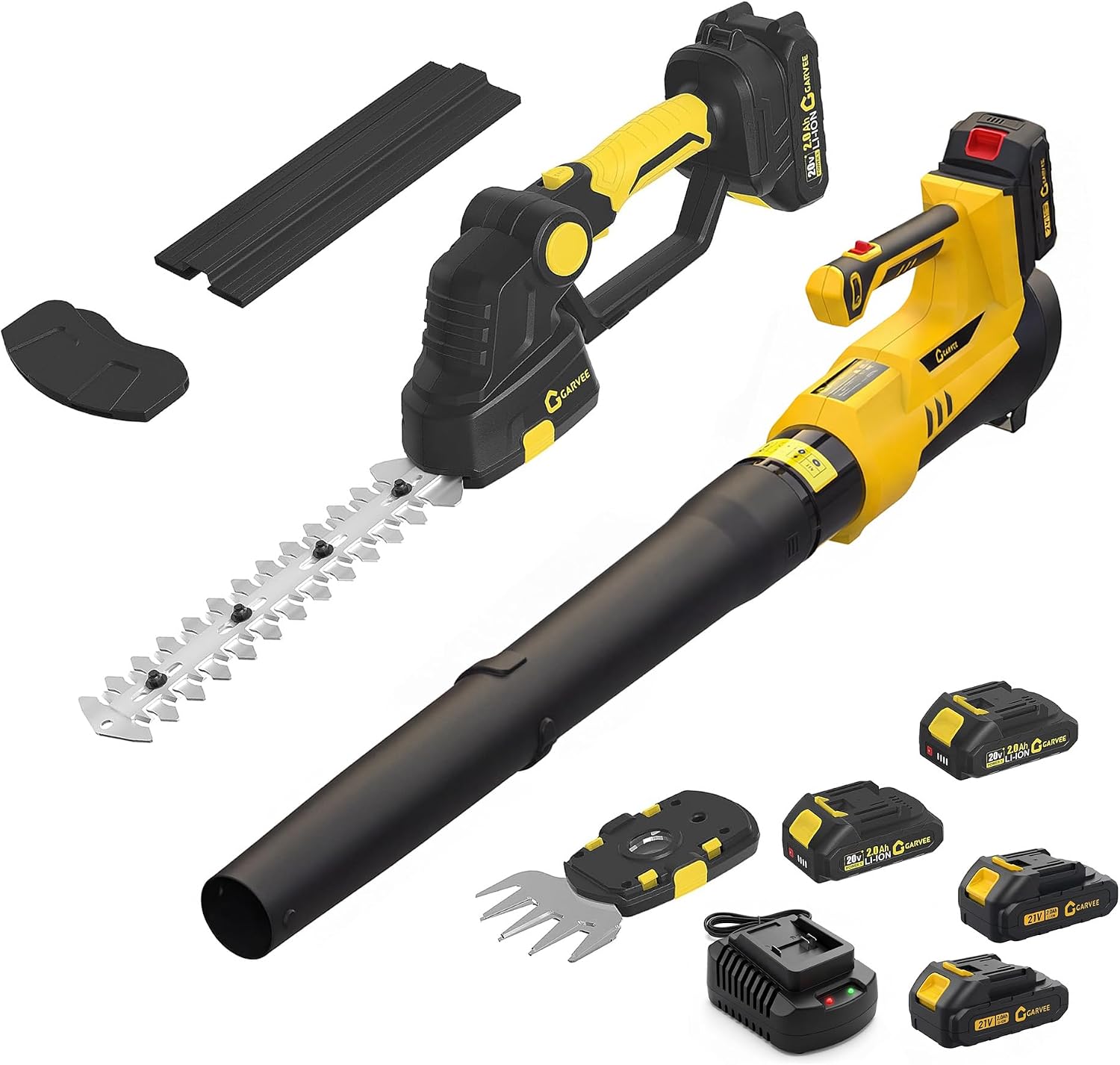 Garvee 20V Electric Hedge Trimmer and 20V Battery Powed Leaf Blower Combo Powerful Lightweight for Yard Lawn Cleaning