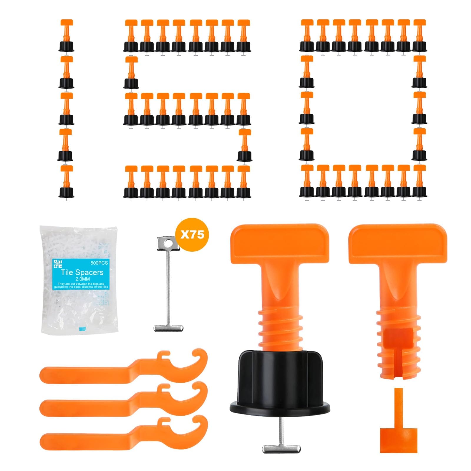 AOIZGMY  Tile Leveling System Kit 150 Pieces with 800 Tile Spacers 75 Steel Wedges and 3 Wrenches for Floor and Wall Tile Installation