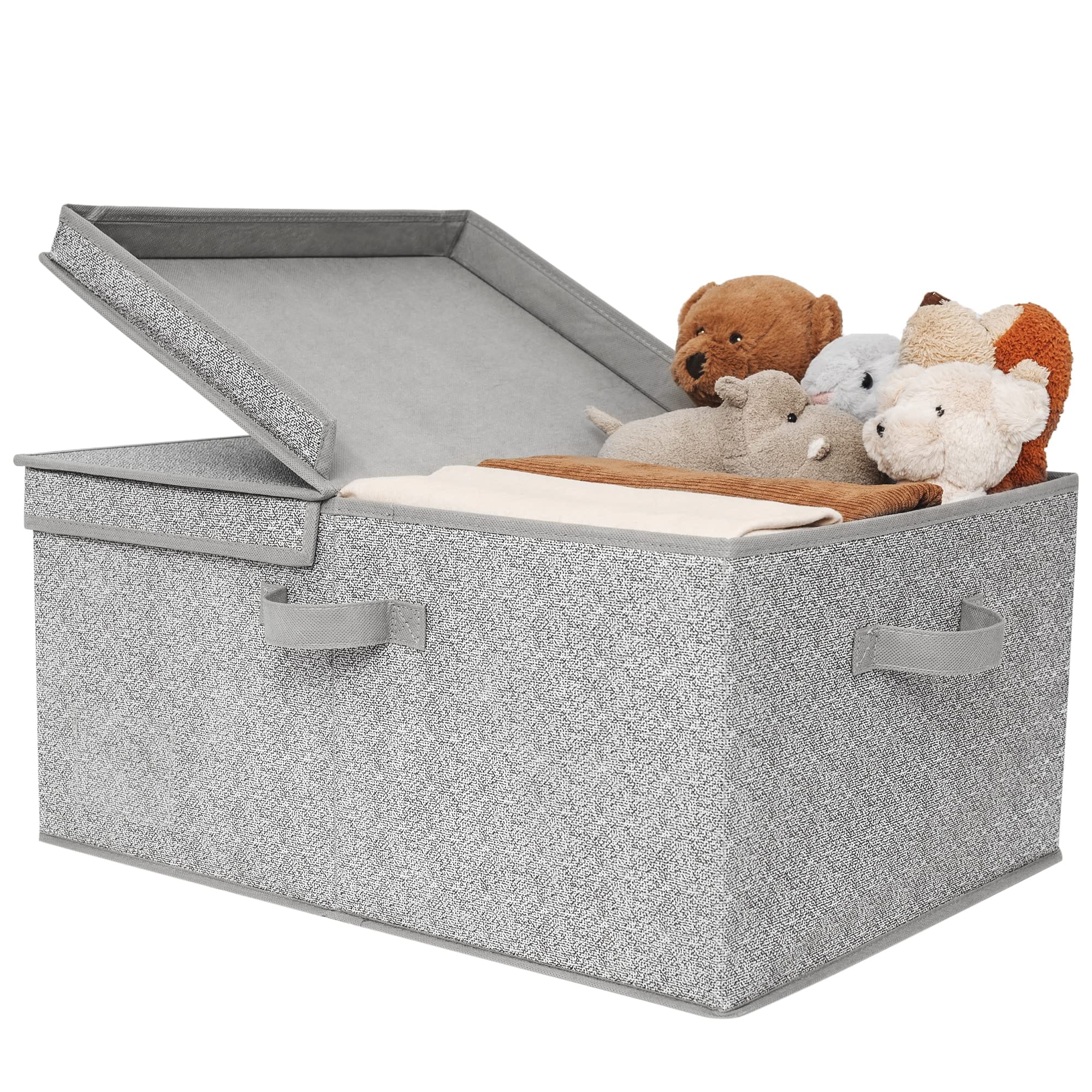 UUDULY Extra Large Fabric Storage Bin with Lid Gray Closet Organizer with Divider Stackable Foldable Storage Box with Handles and Label Holder 1