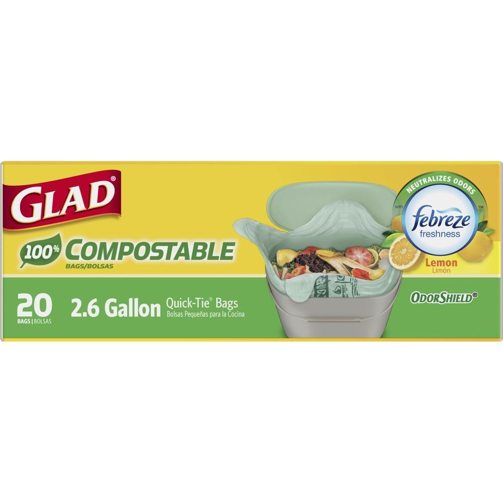 Glad Compostable 2.6-Gallons Lemon Green Polypropylene Wastebasket Twist  Tie Trash Bag (20-Count) at