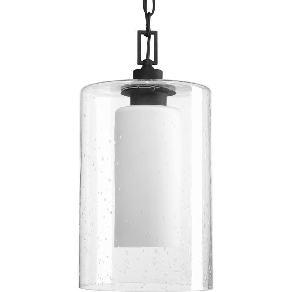 Progress Lighting P6520-31 Compel 1 -Light Black Transitional Seeded glass Lantern Small Indoor/Outdoor Hanging Pendant light