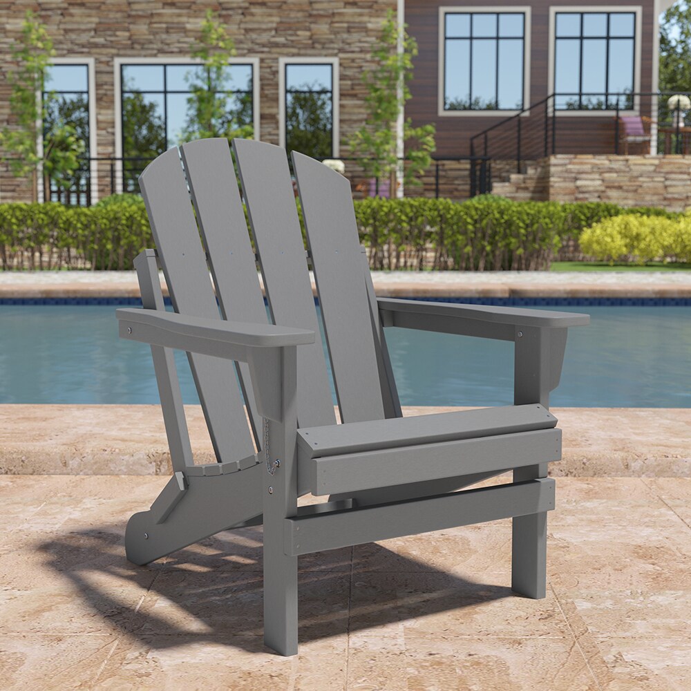 Topcraft PAK021 Gray HDPE Frame Stationary Adirondack Chair with Solid Seat