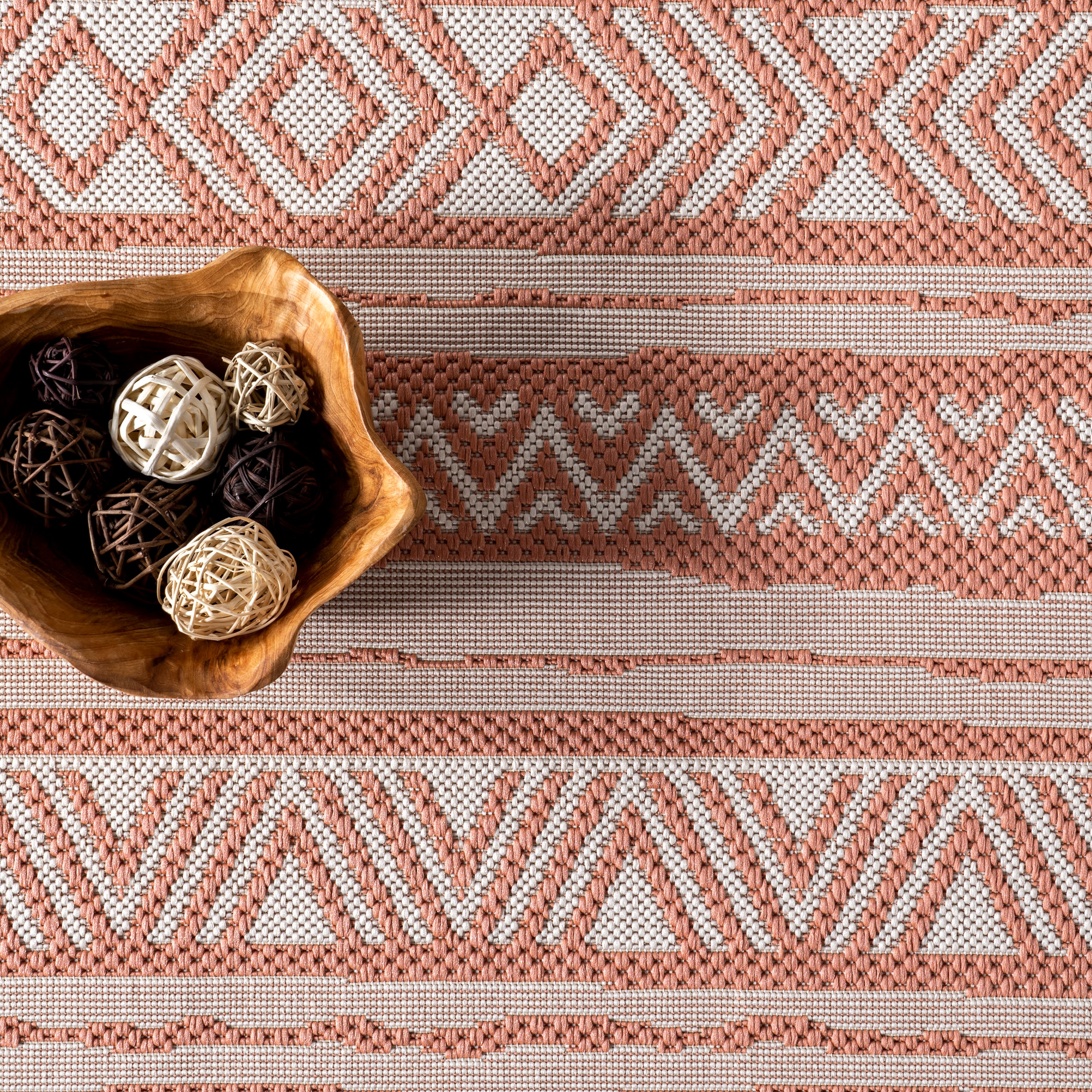 Coral and White Synthetic Rectangular Indoor/Outdoor Area Rug