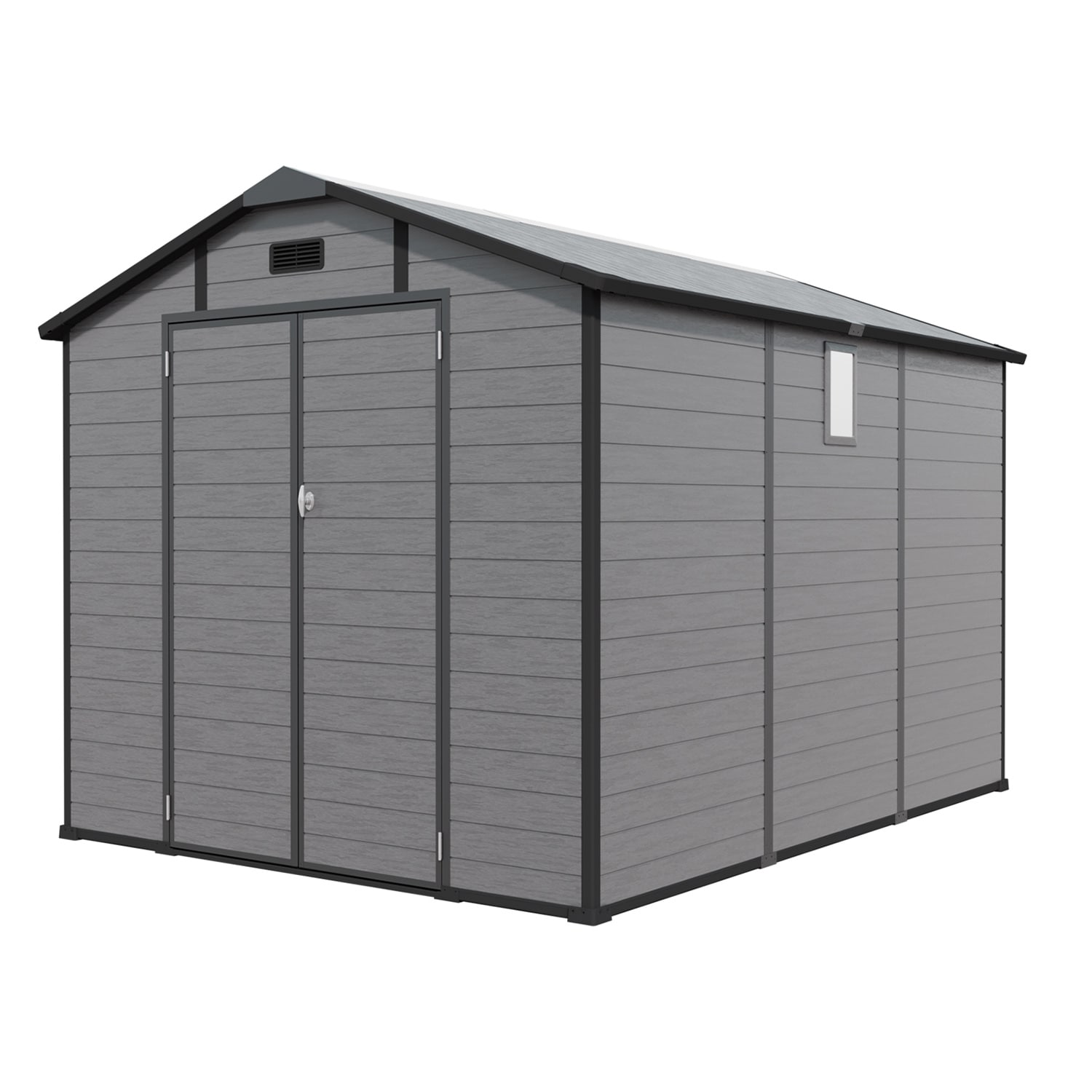 GZMR 8-ft x 10-ft 8x10 FT Outdoor Lockable Resin Tool Shed with Window Floor Gray Gable Roof Plastic Resin Storage Shed