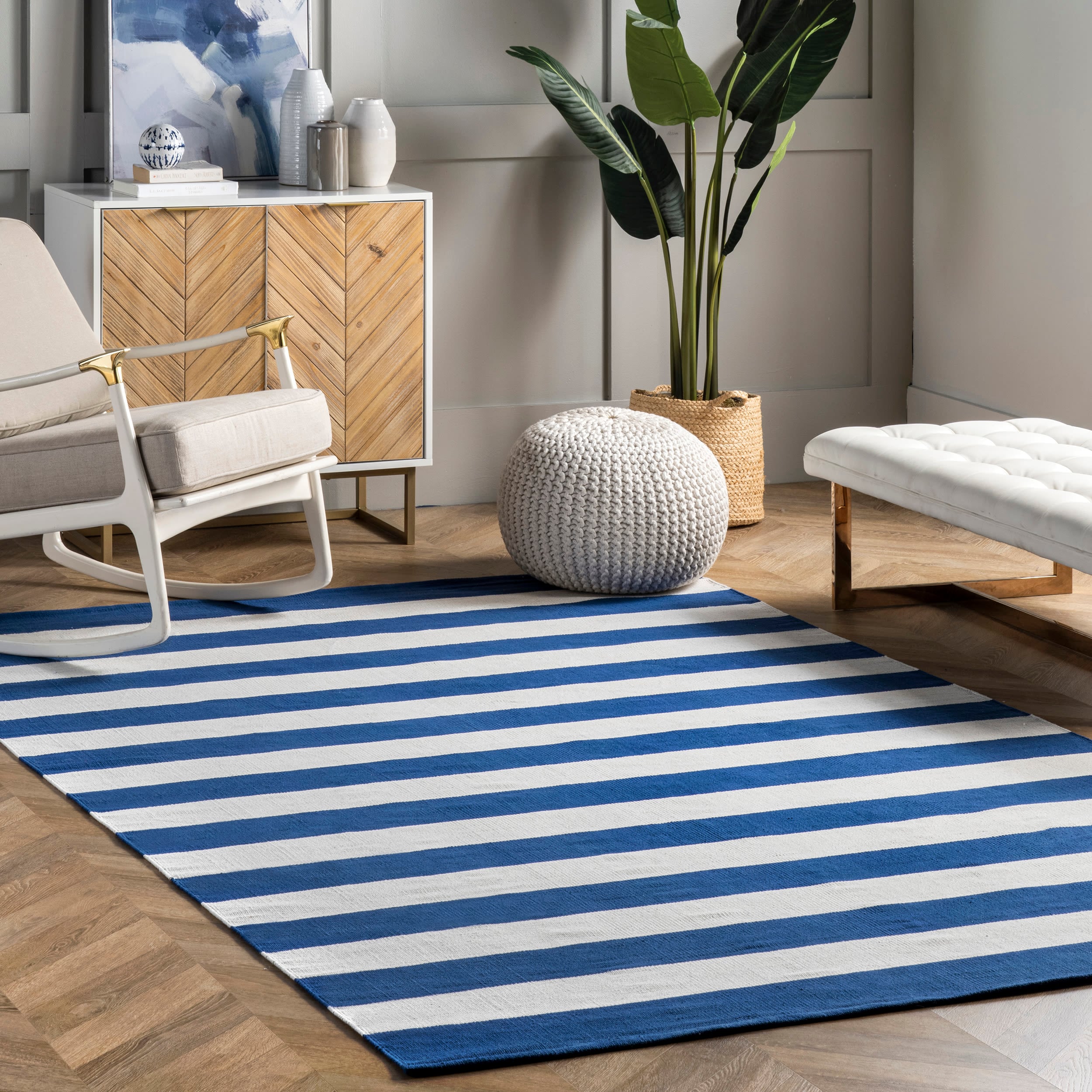 nuLOOM KPSB05B-305 Gracen 3 x 5 (ft) Tufted Cotton Blue Rectangular Indoor Stripe Area rug