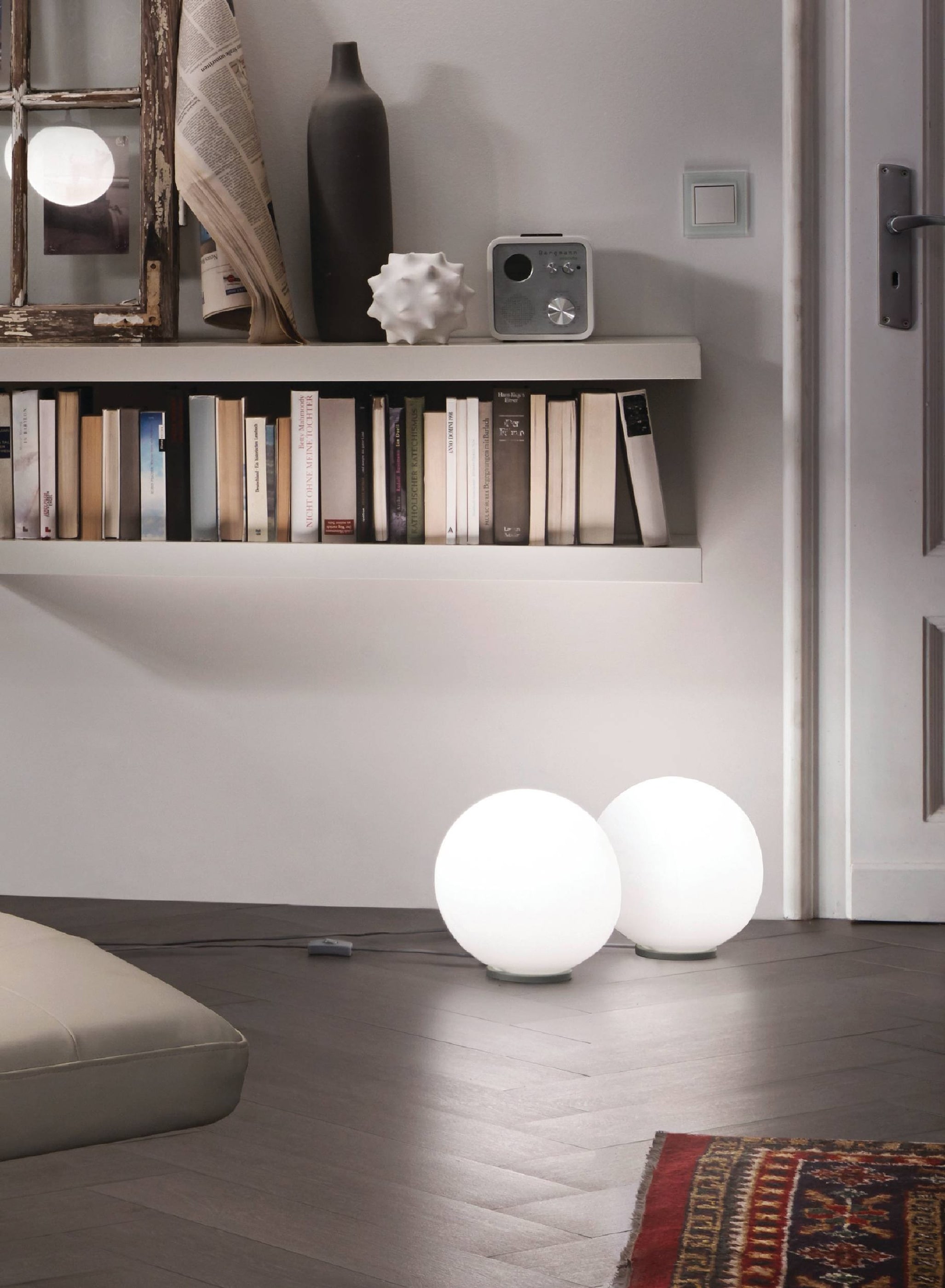 Rondo Silver Globe Table Lamp with Frosted Opal Shade