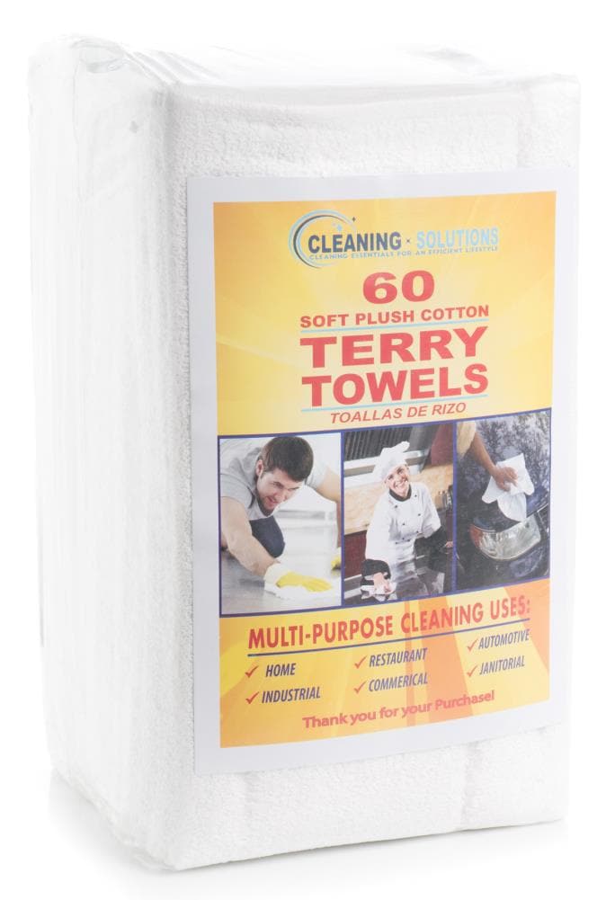 Bulk 60 Pack of Terry Towels - All Purpose Cleaning Grade Rags - 14 x 17  White