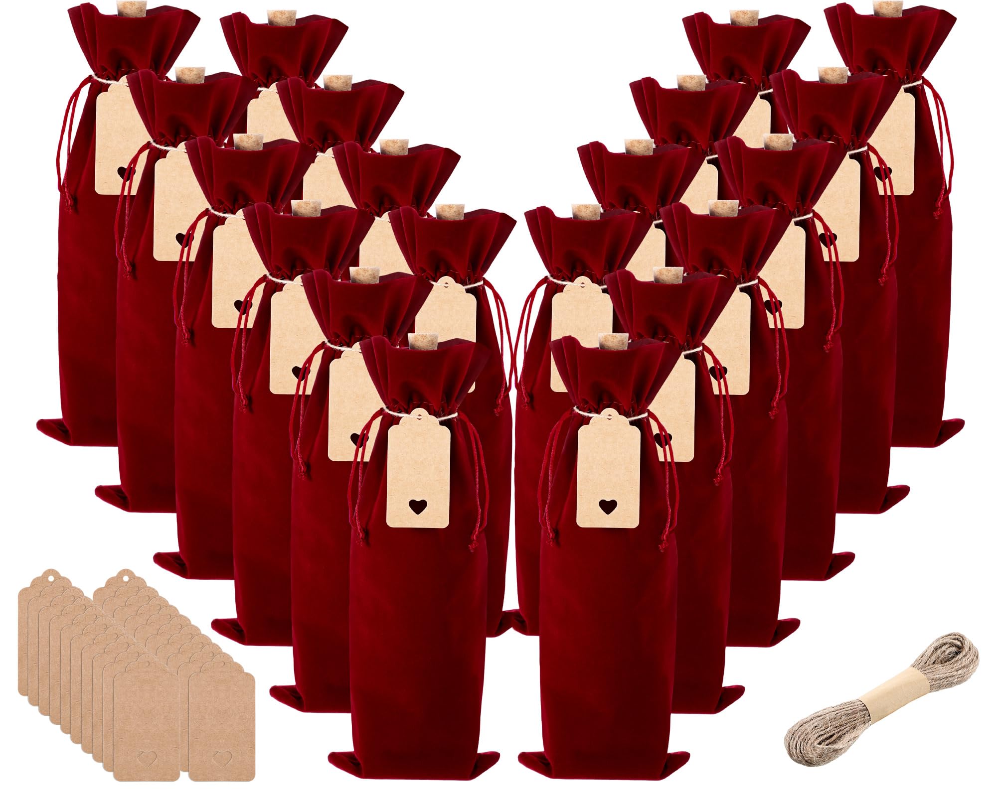 Aoibox Burgundy Flannelette Wine Bottle Caddies 15 in x 6 3 in 20 Piece Set with Drawstrings and Tags #LABSLHTD