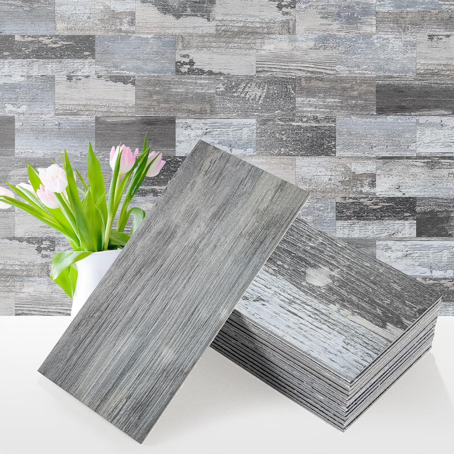 Vamos Tile 100 Piece Peel and Stick Backsplash Seamless Tile 3 Inch x6 Inch Distressed Wood PVC Subway Tile Stick on Backsplash for Kitchen Bathroom Laundry Room #B0F6LFRNP9