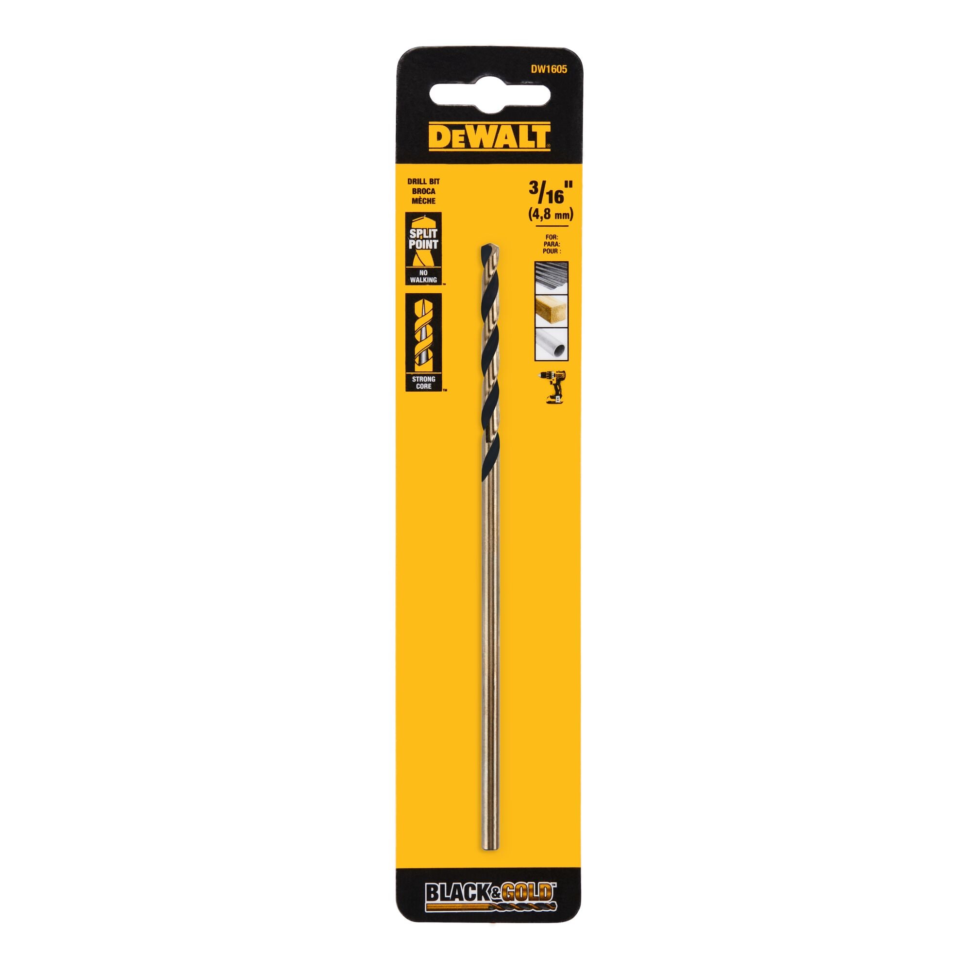 DEWALT 3/16-in 6-in Black and Gold Coated HSS Aircraft Length Twist Drill  Bit in the Twist Drill Bits department at