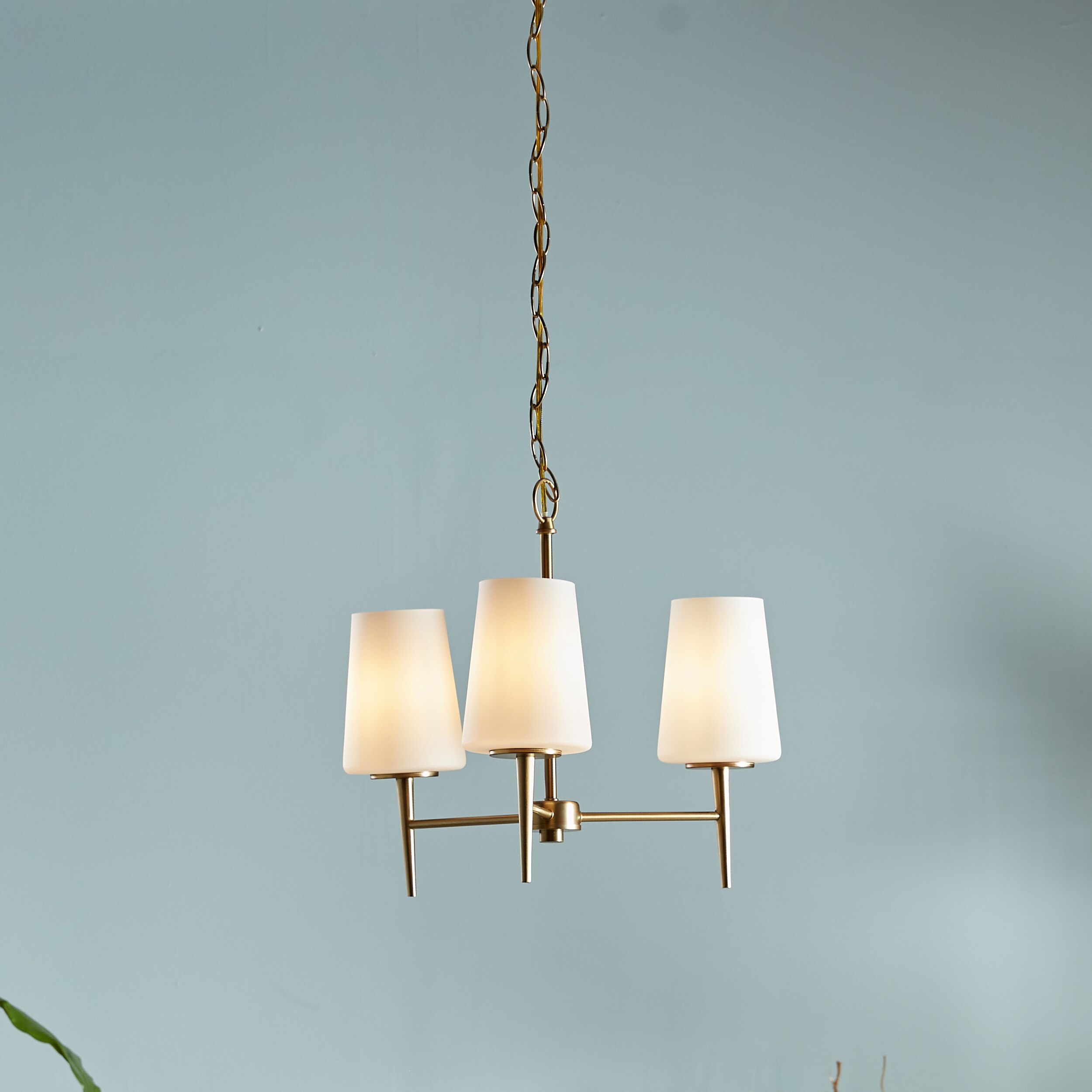 Driscoll Satin Brass and Opal Glass 3-Light Chandelier