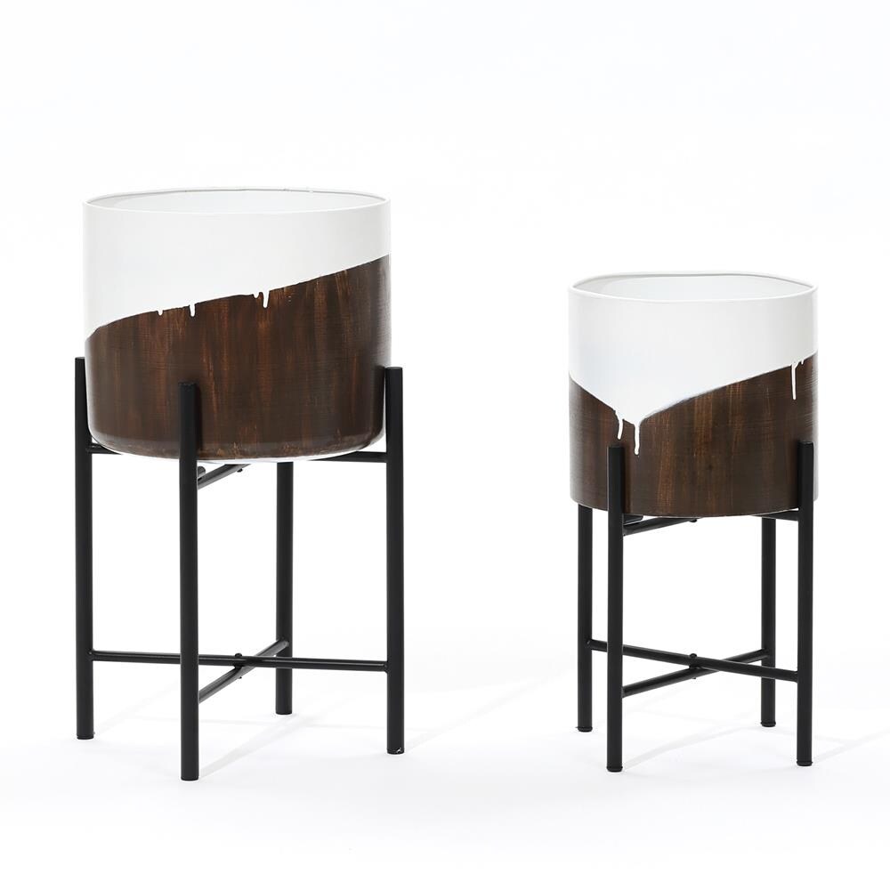LuxenHome WHPL1938 Round 12.5-in W x 20.25-in H x White Mixed/Composite Indoor/Outdoor Planter