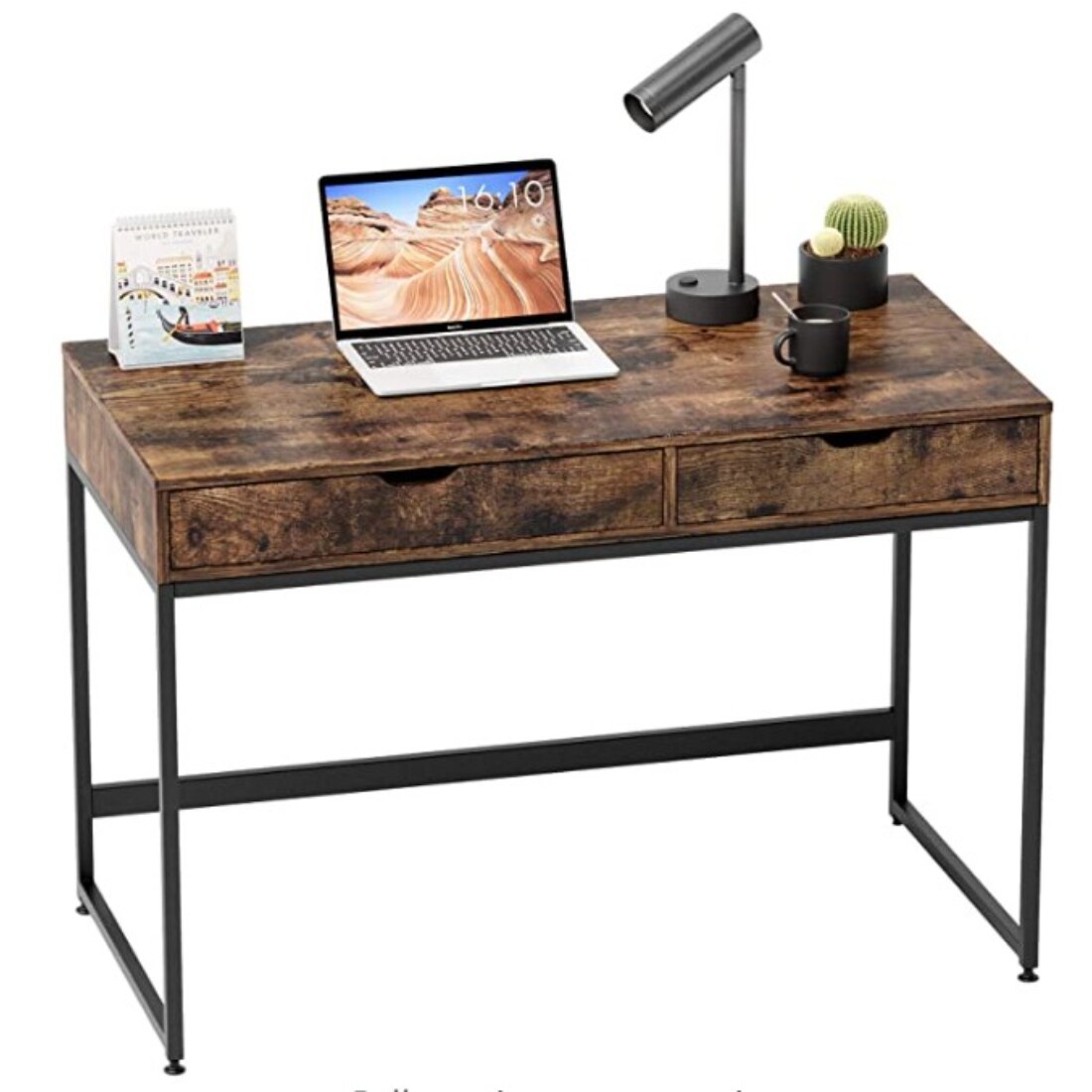 HomeRoots 4000399571 43 in. Modern Rustic Brown and Black Two Drawer Desk