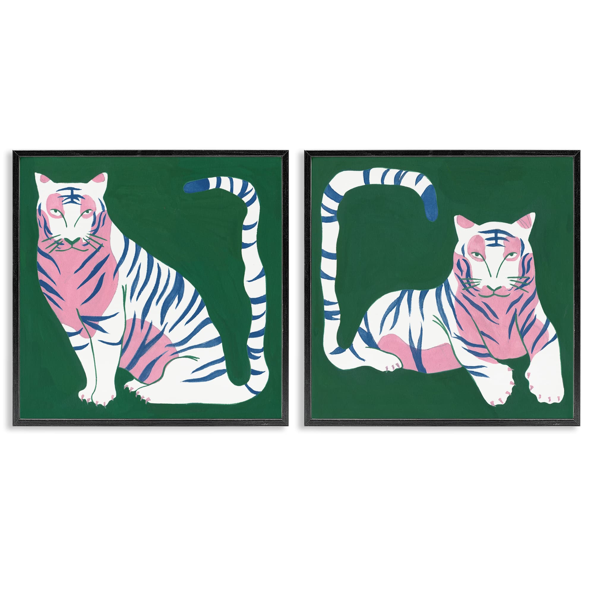 Stupell Industries B2-758-FR-2PC-17X17 Fierce Lounging Tigers 2 Piece Black Framed Giclee Art Set By Melissa Wang 17 x 17