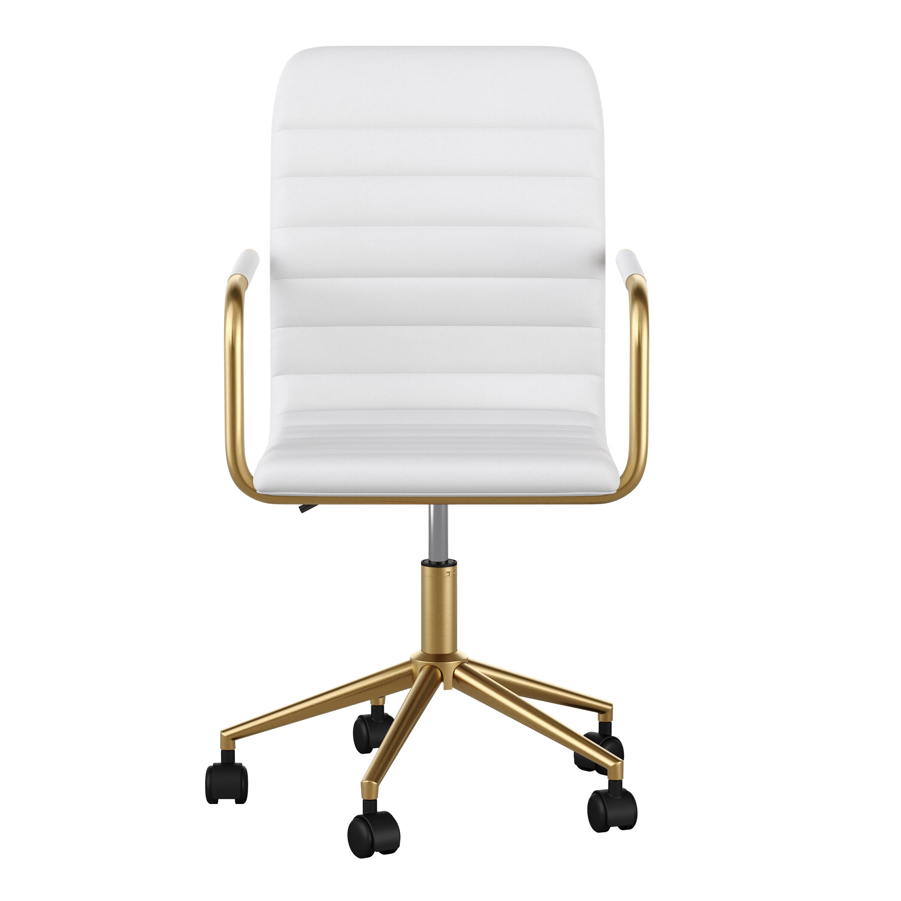 White Faux Leather Executive Swivel Office Chair with Brass Frame