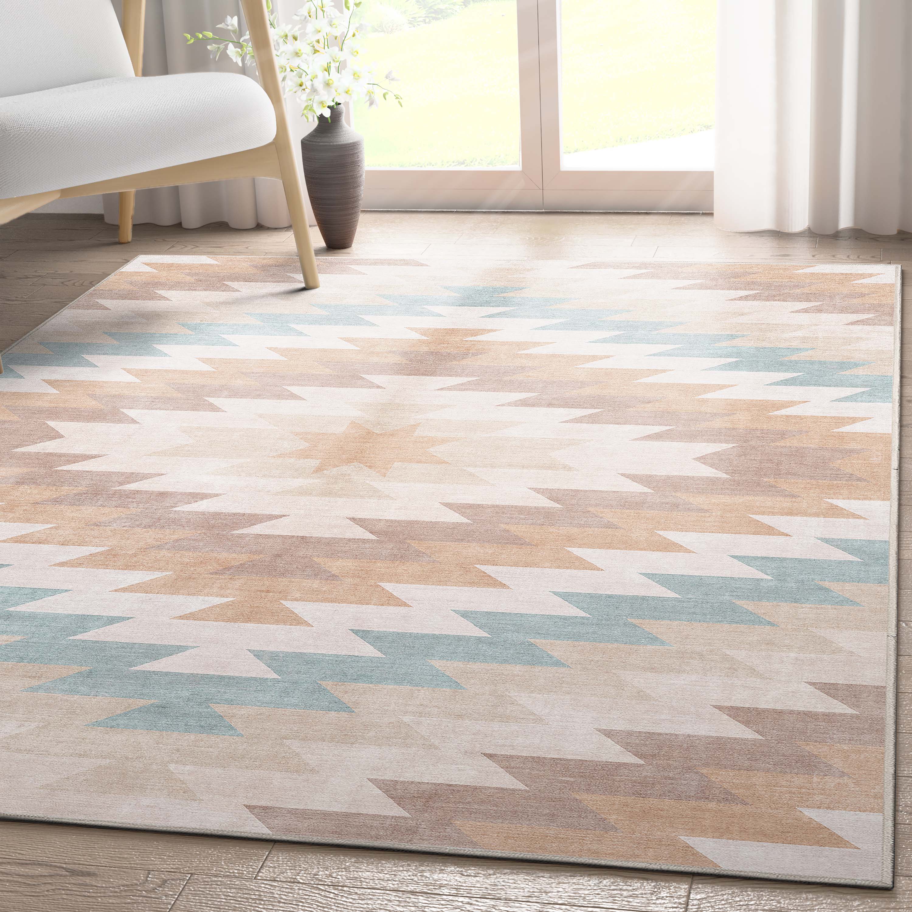 Well Woven W-AP-32B-5 Apollo 5 x 7 (ft) Flatweave Polyester Beige Rectangular Indoor Tribal Southwestern Area rug