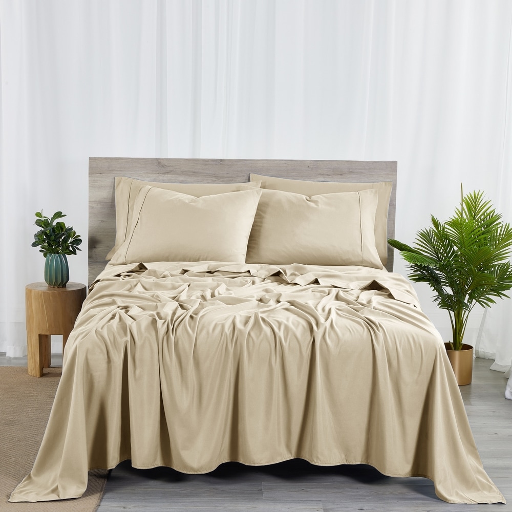 Bibb Home Twin 2000 -Thread Count Microfiber Warm Taupe 4 -Piece Bed Sheet Set