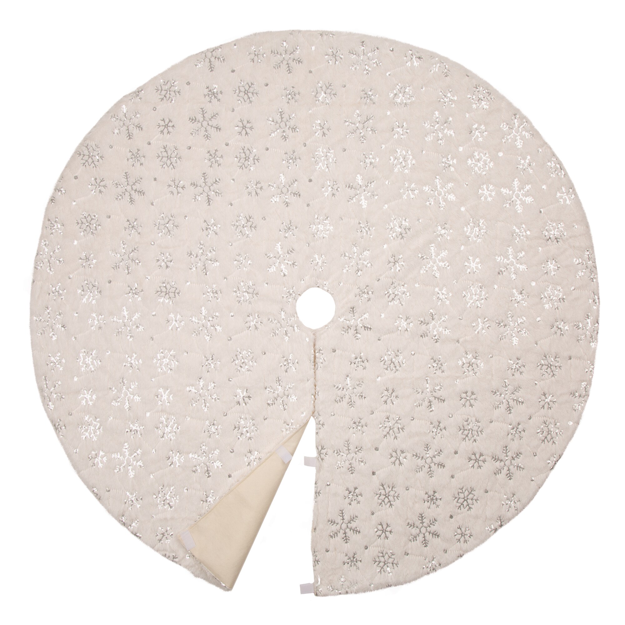 Glitzhome Snowflake Design White Polyester Christmas Tree Skirt Set of ...
