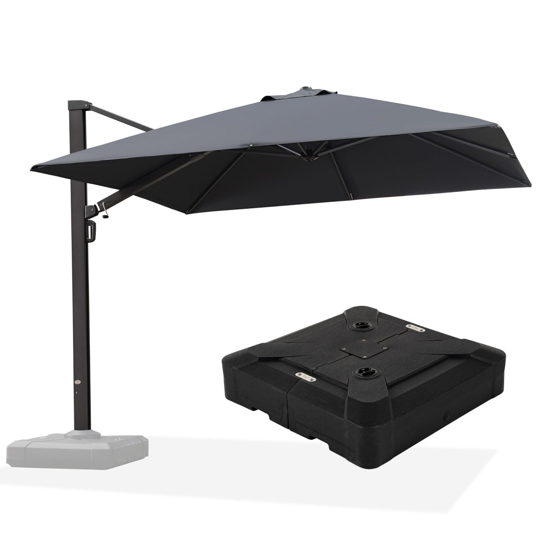 PURPLE LEAF LS04CHS10-GYWB 10-ft Aluminum Gray Crank Cantilever Patio Umbrella with Base