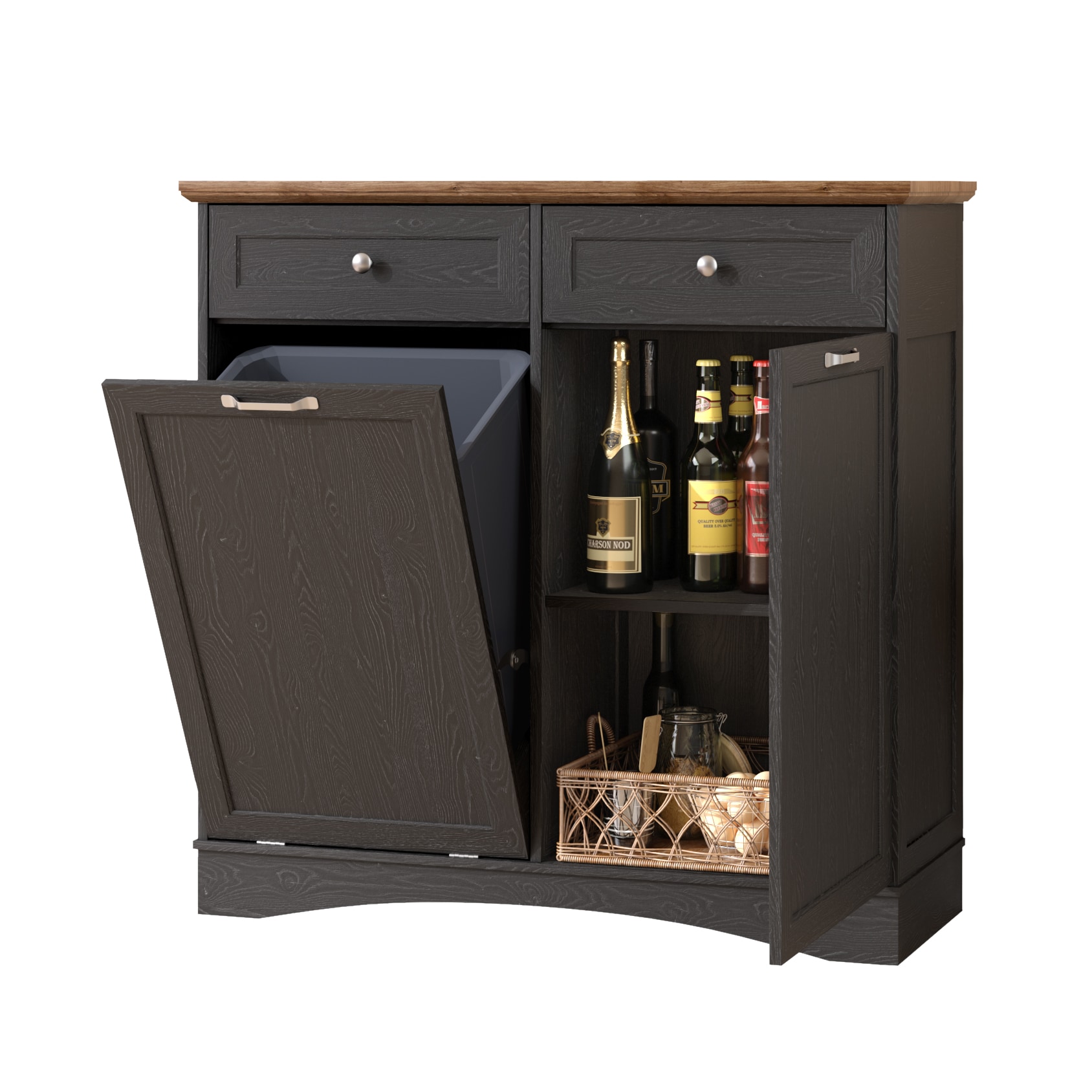 LTMATE LSN2409P1CT02BK Black Wood Base with Wood Wood Top Kitchen Island ( 13.5-in x 39.7-in x 38.6-in )