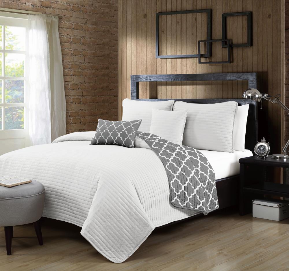 Geneva Home Fashion GRF5QTKINGGHWH Griffin 5 -Piece White King Quilt Set