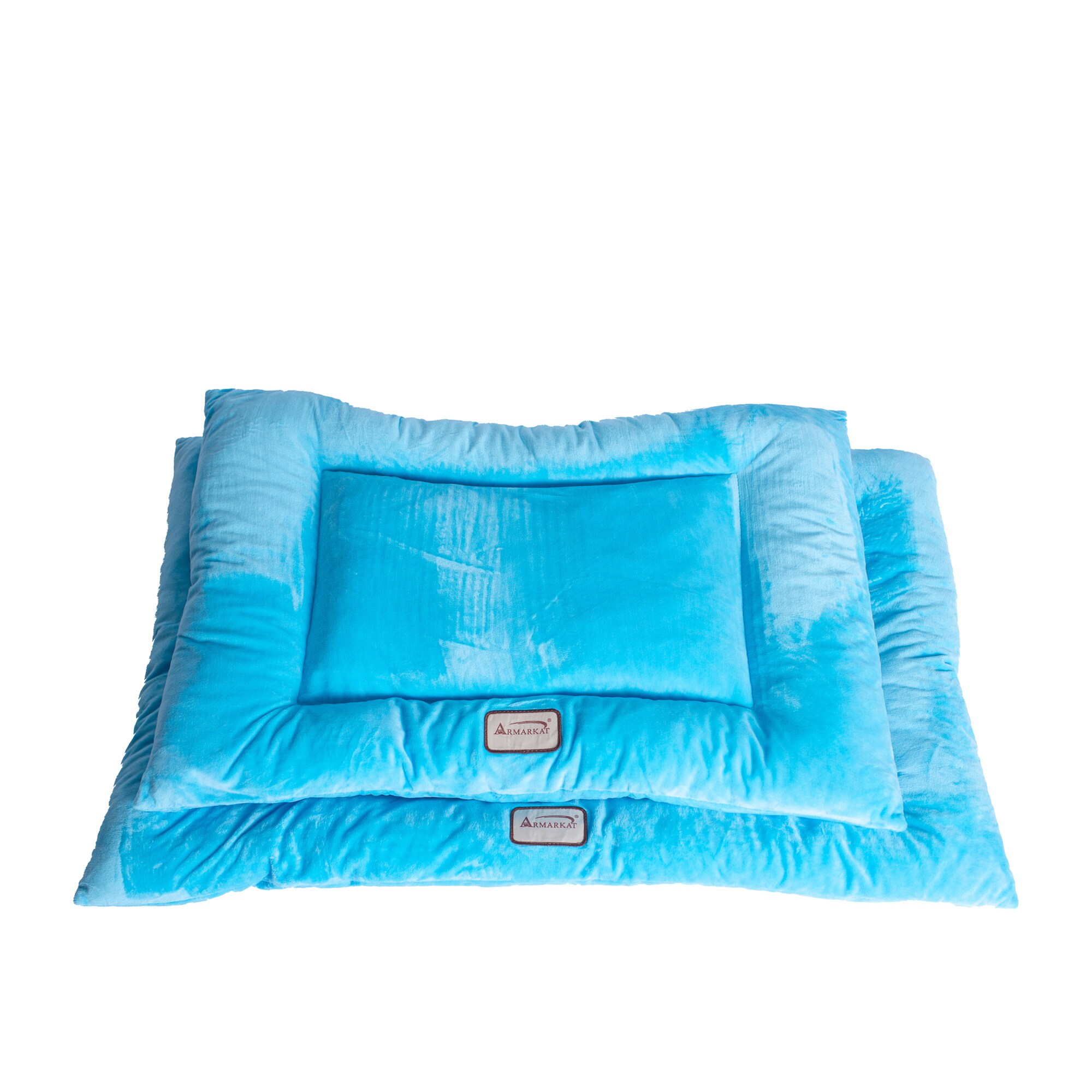Sky Blue Velvet Medium Rectangular Pet Bed Mat