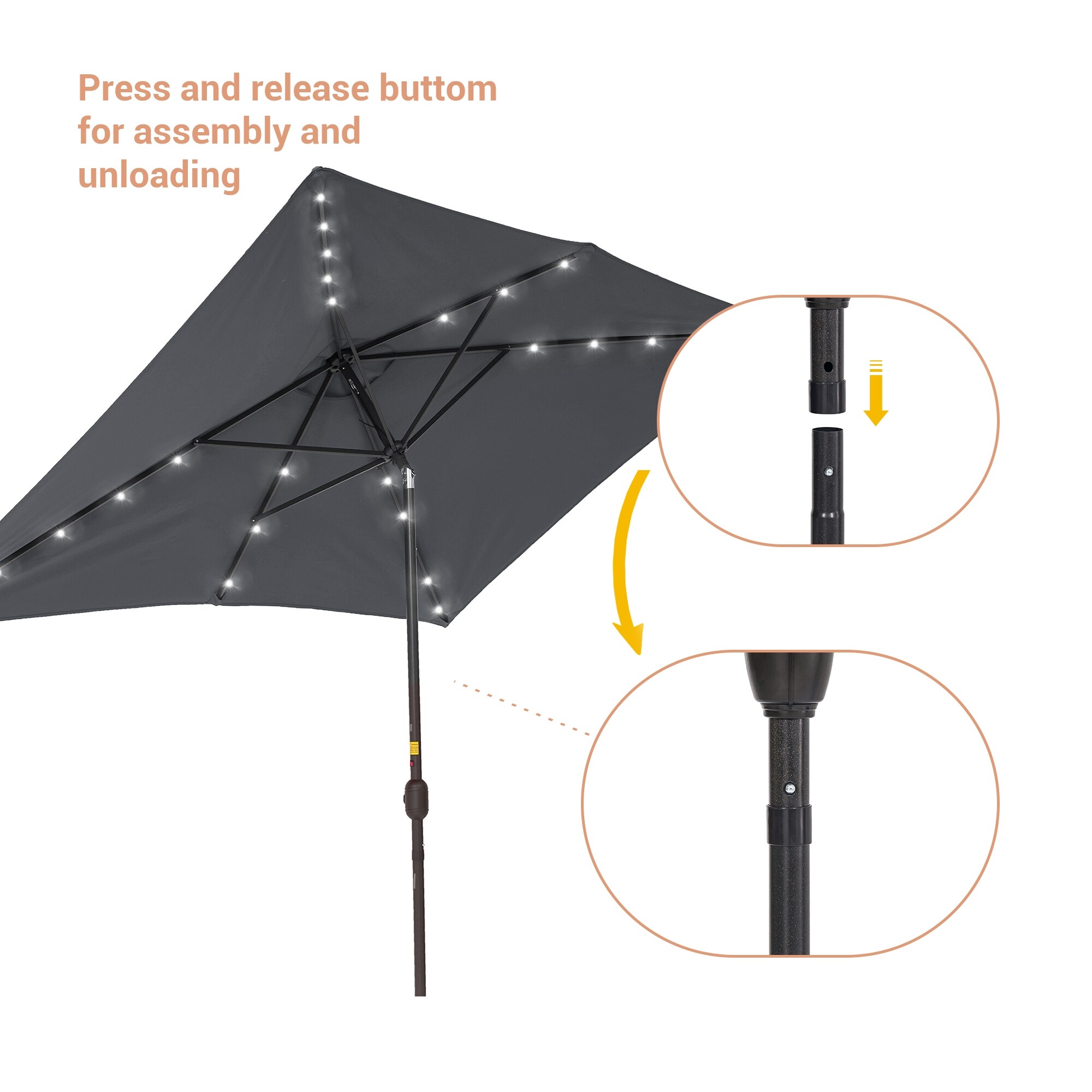 ACEGOSES 10-ft Solar Powered Push-button Tilt Market Patio Umbrella in ...