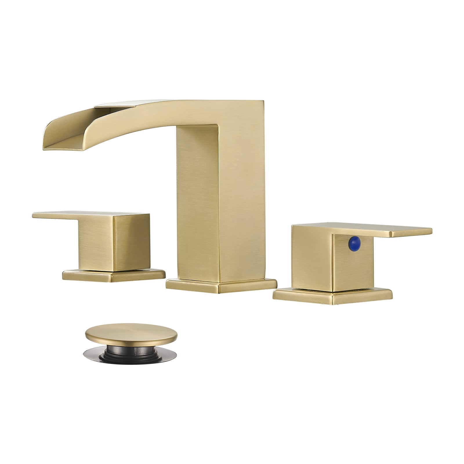 Cobbe Gold Widespread 2-handle Mid-arc Bathroom Sink Faucet with Drain with Deck Plate