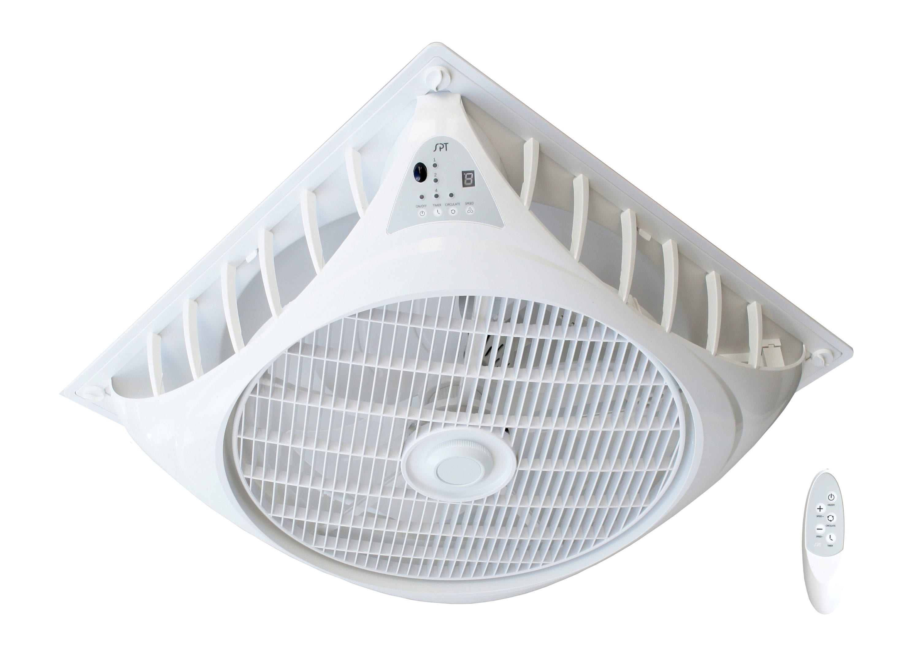 SPT SF-1691CB 16-in Flush Mount White with White Blades Ceiling Fan Without Light - Remote Included ( 3 -Blade )