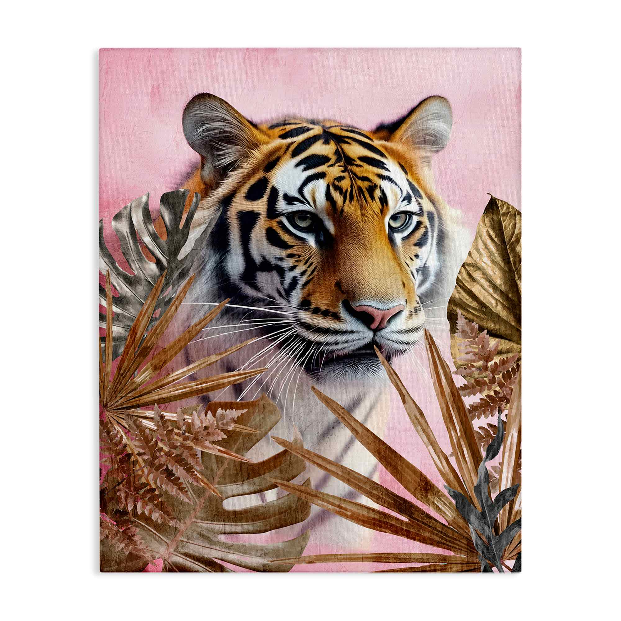 Stupell Industries BS-077-CN-30X40 Exotic Tiger with Gold Leaves Canvas Wall Art By Kim Allen 30 x 40