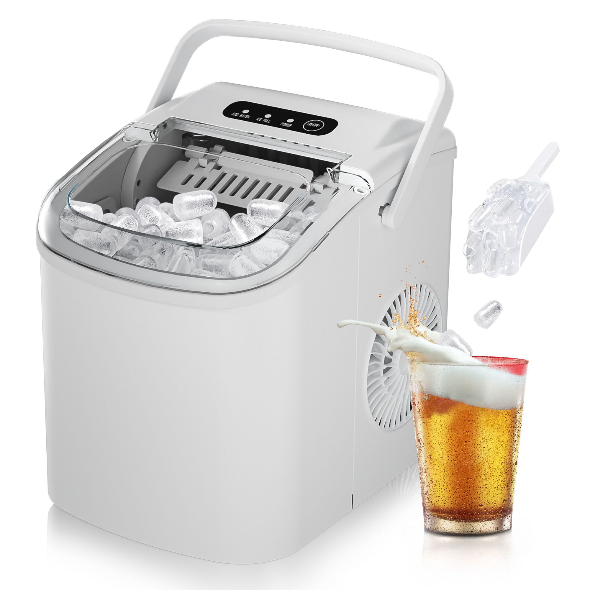 Euhomy IM-06B 26-lb Ice Per day Countertop or Portable White Bullet Ice Maker with Automatic Cleaning