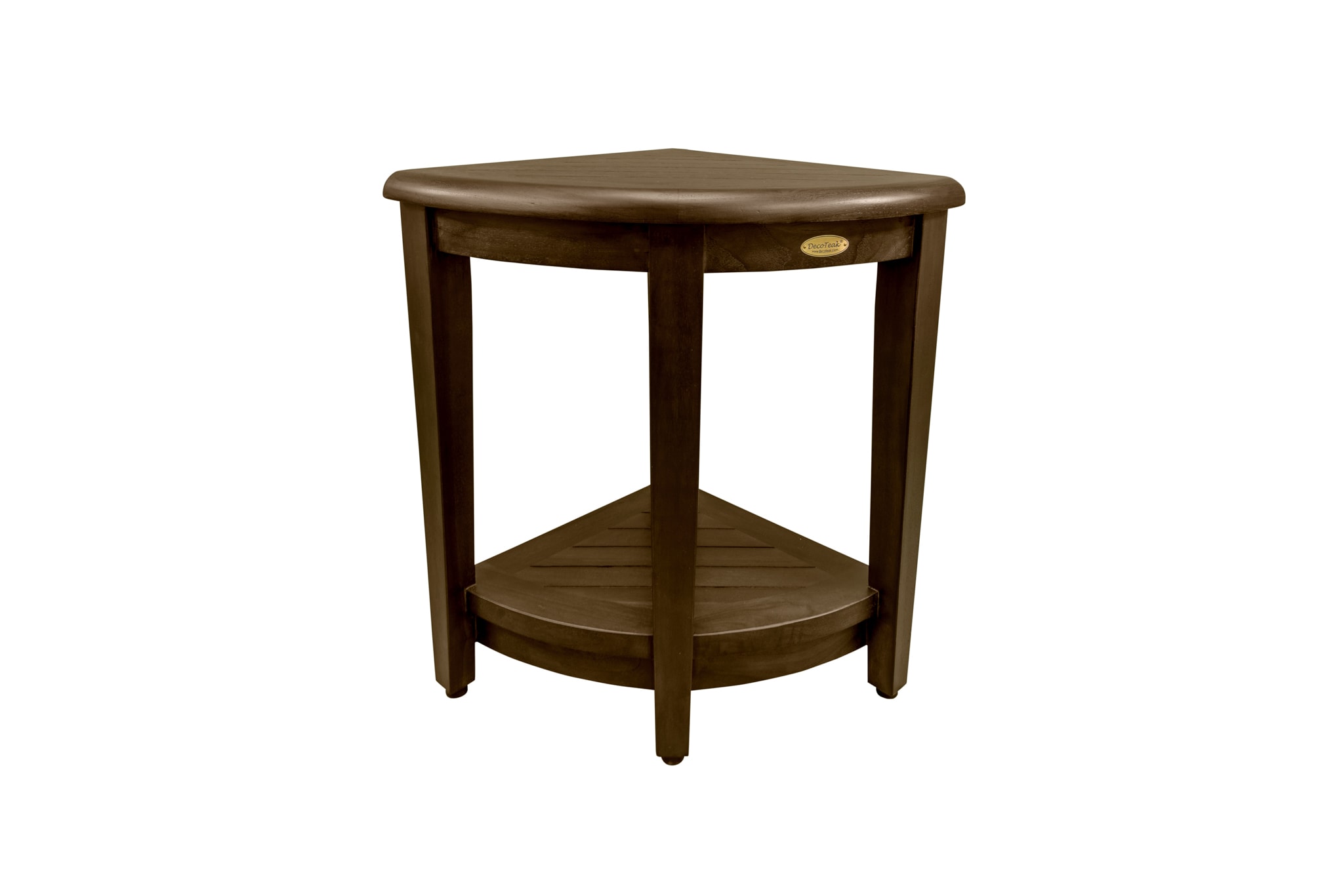 23" Dark Brown Teak Corner Shower Shelf with Adjustable Feet