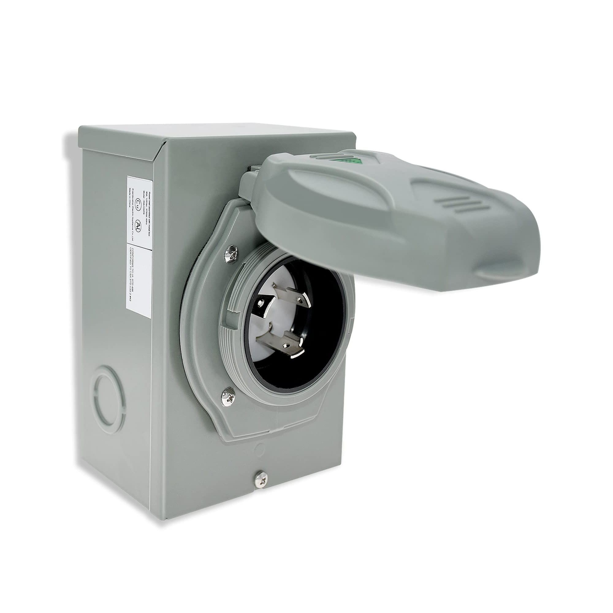 Etokfoks  30 Amp Generator Power Inlet Box L5 30P 125V 3750W Weatherproof ETL Listed with Power On Indication